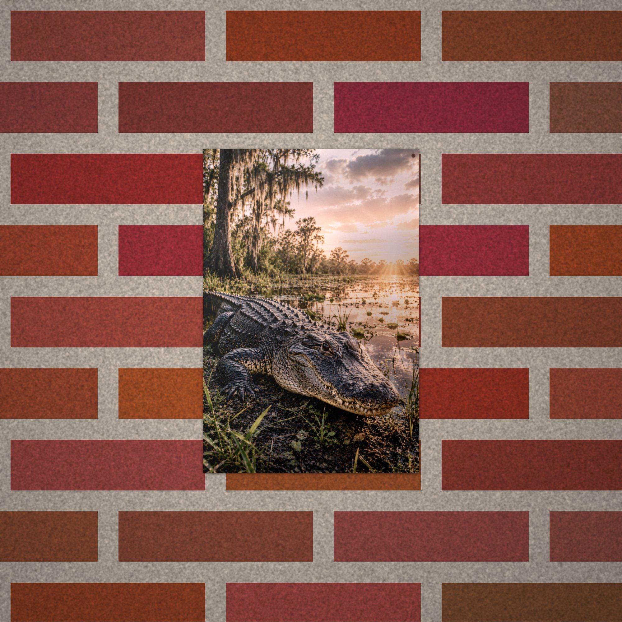 Swamp Gator Sunset Alligator Metal Sign Aluminum Sign — alternate angle