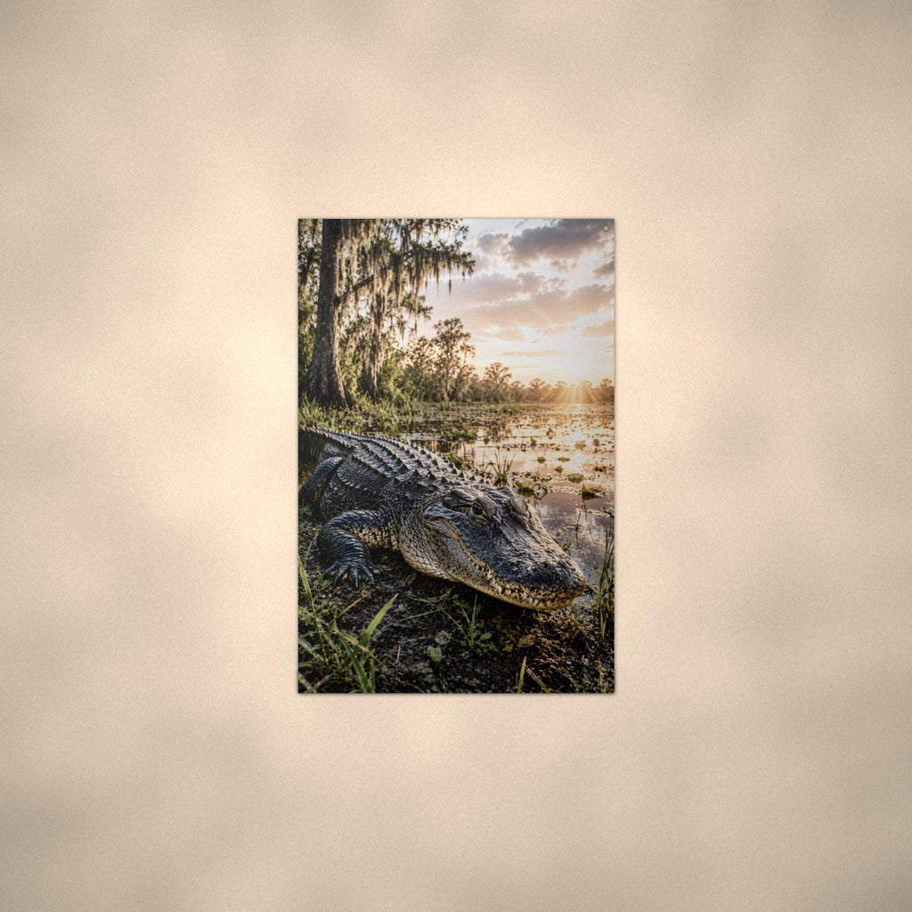 Swamp Gator Sunset Alligator Metal Sign Aluminum Sign — alternate angle