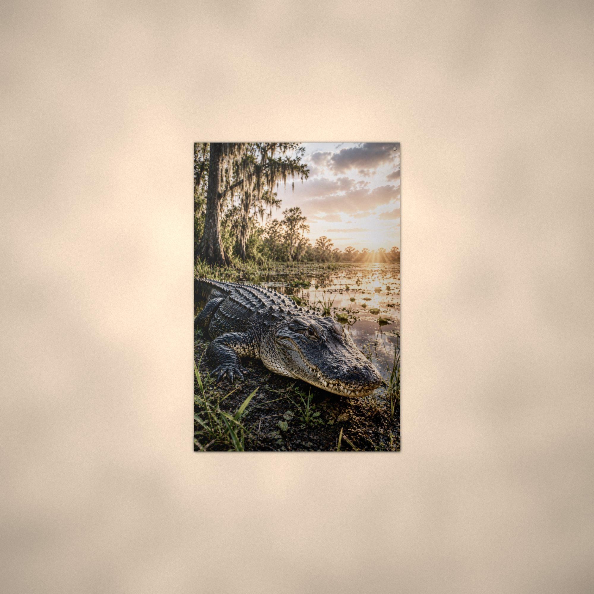 Swamp Gator Sunset Alligator Metal Sign Aluminum Sign — alternate angle