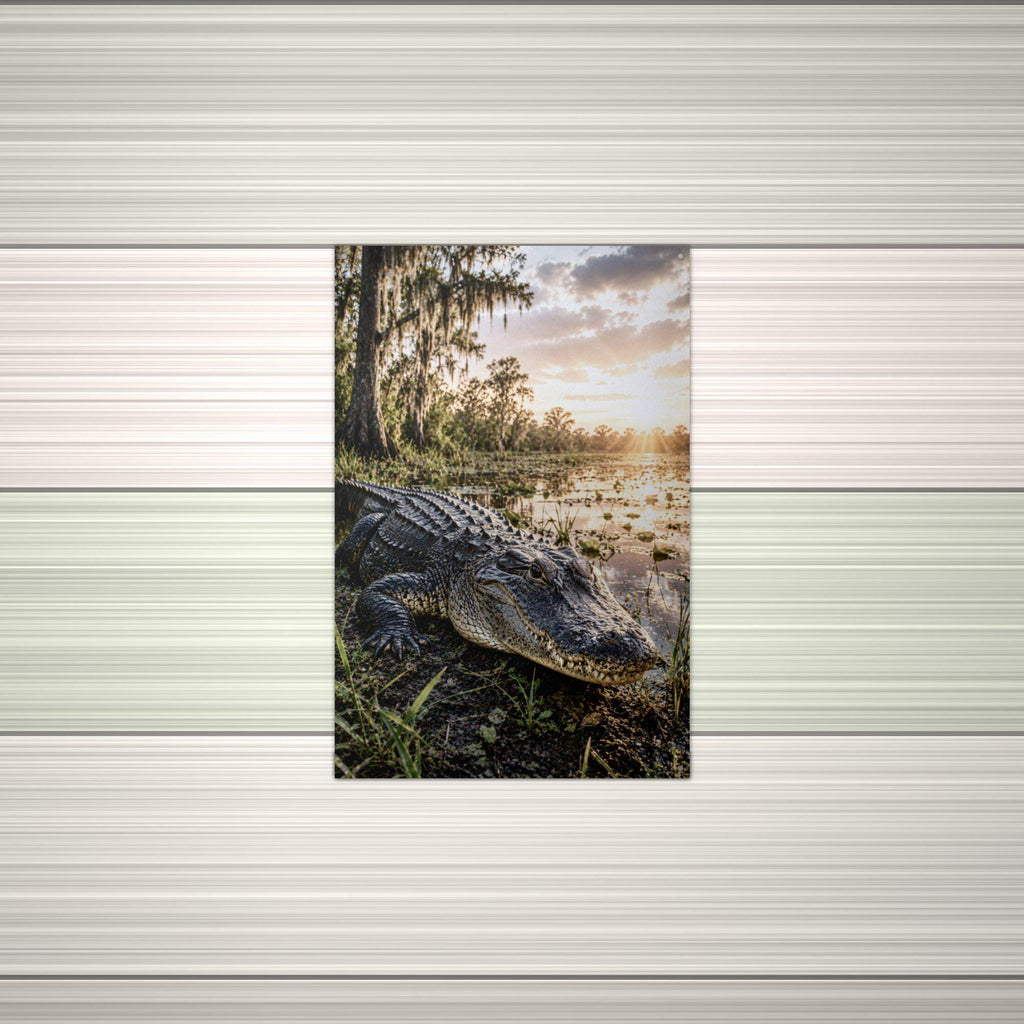 Swamp Gator Sunset Alligator Metal Sign Aluminum Sign — alternate angle