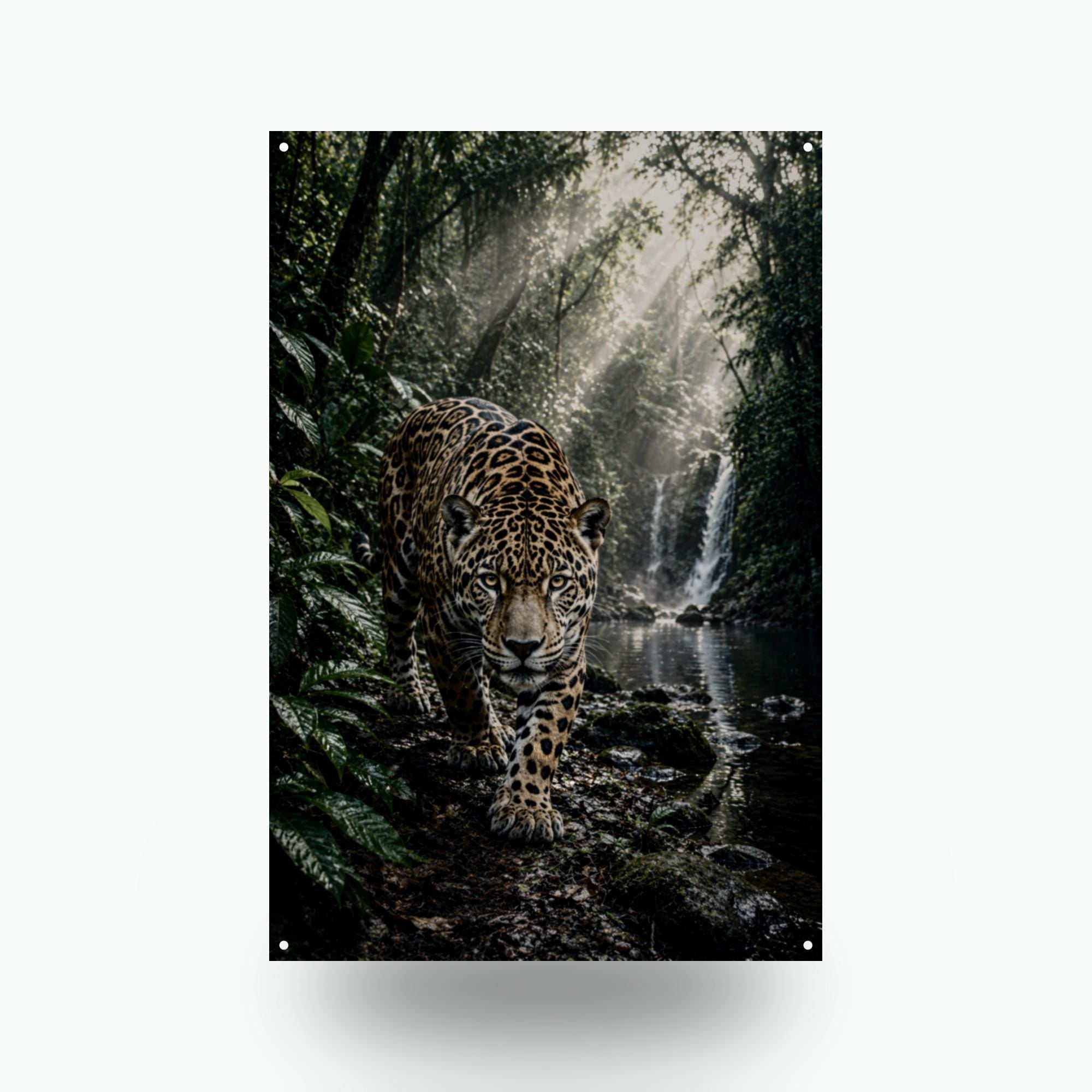 Jungle Jaguar Falls Jaguar Metal Sign Aluminum Sign — front view on white background