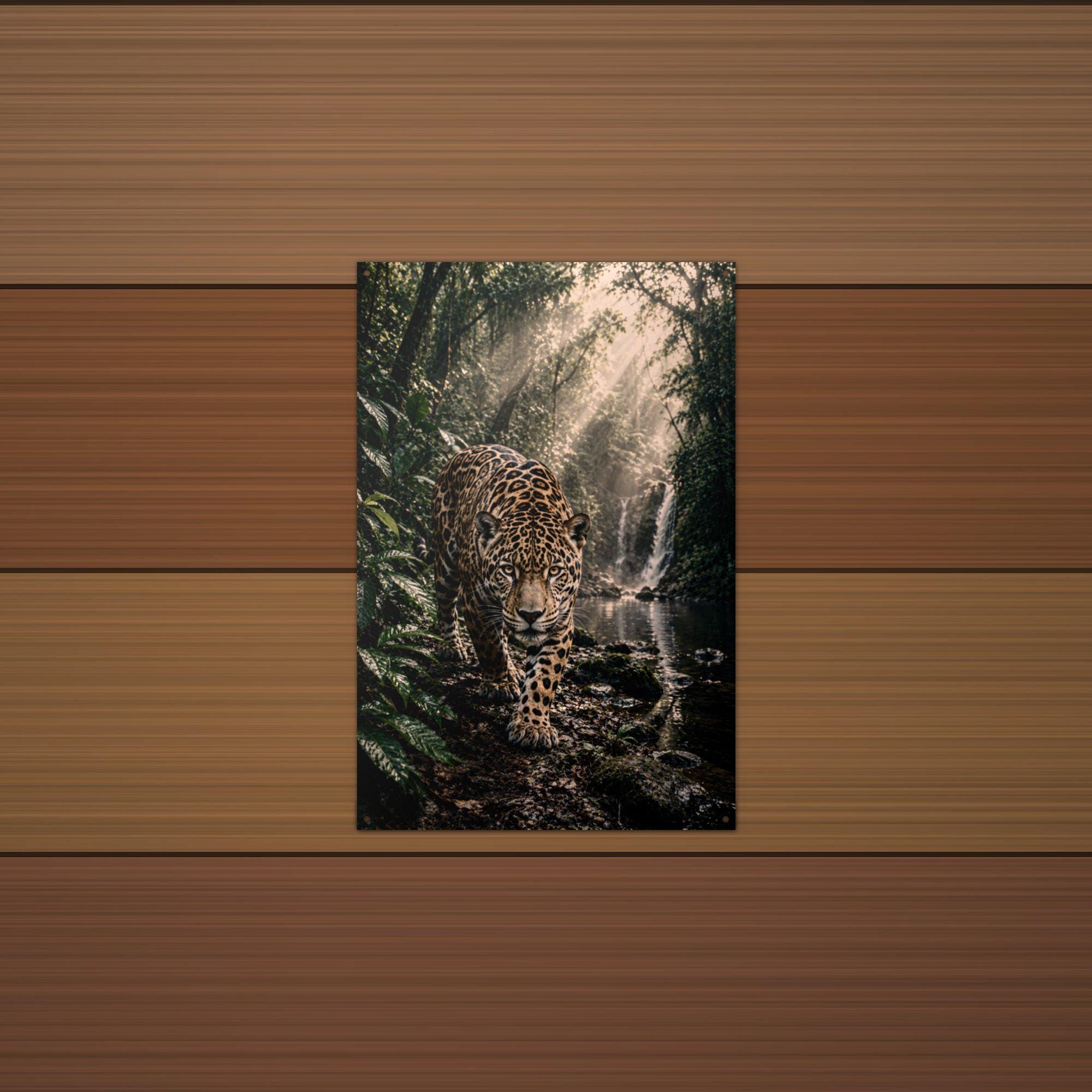 Jungle Jaguar Falls Jaguar Metal Sign Aluminum Sign — lifestyle setting