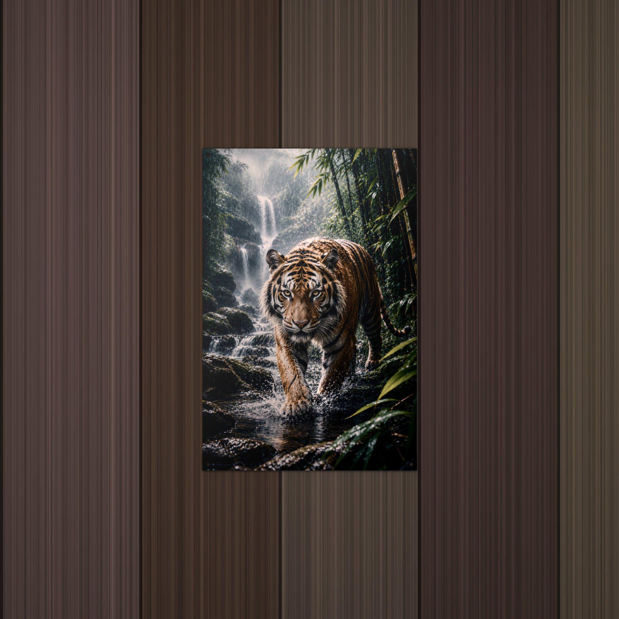 Tiger Waterfall Tiger Metal Sign Aluminum Sign — detail view