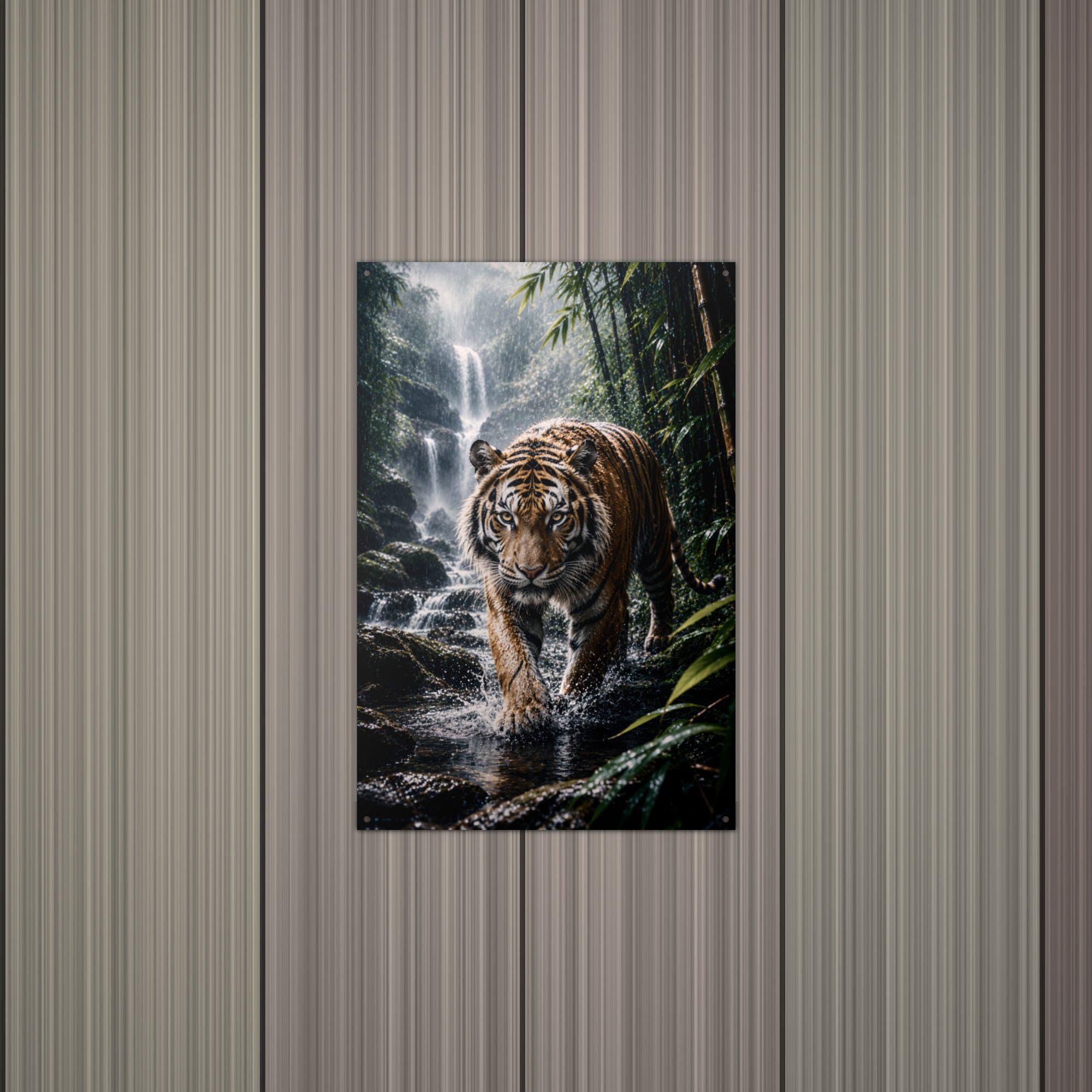 Tiger Waterfall Tiger Metal Sign Aluminum Sign — alternate angle