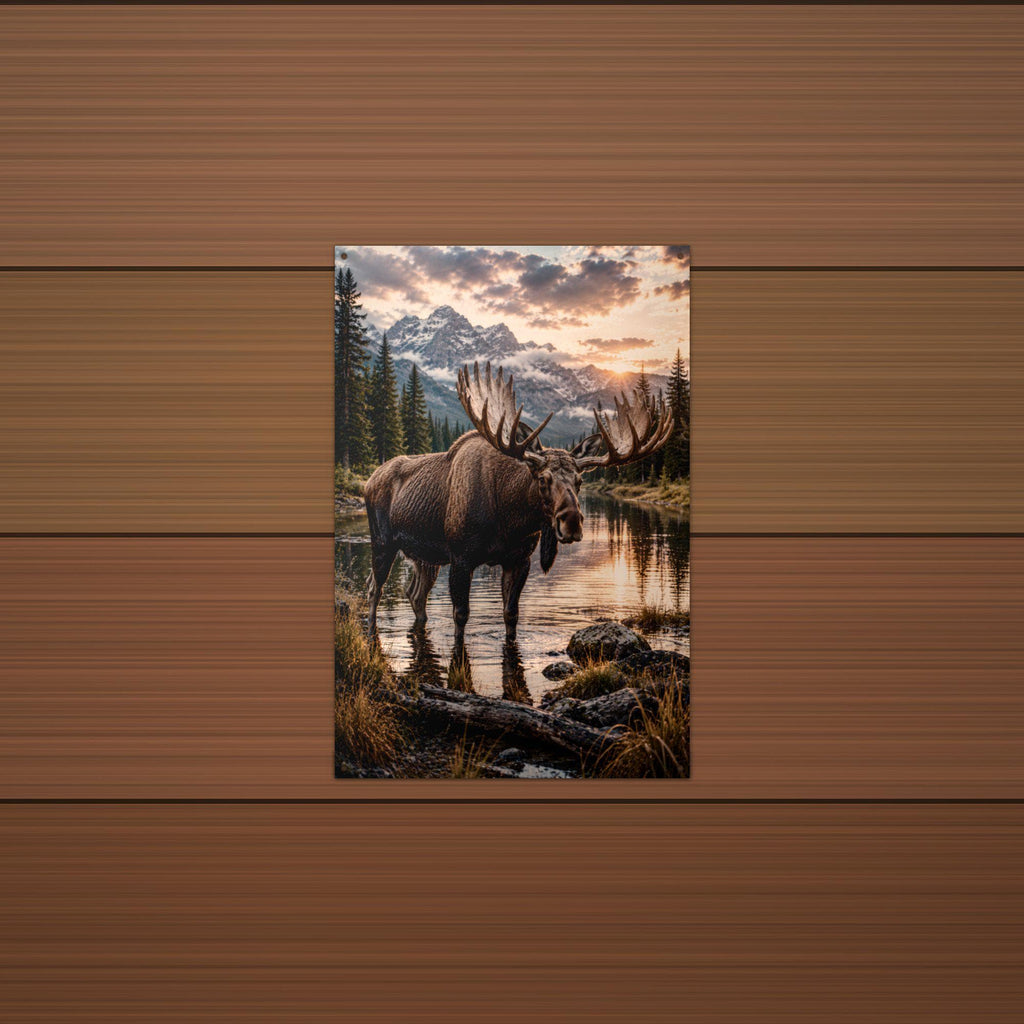 Moose Lake Sunset Moose Metal Sign Aluminum Sign — lifestyle setting