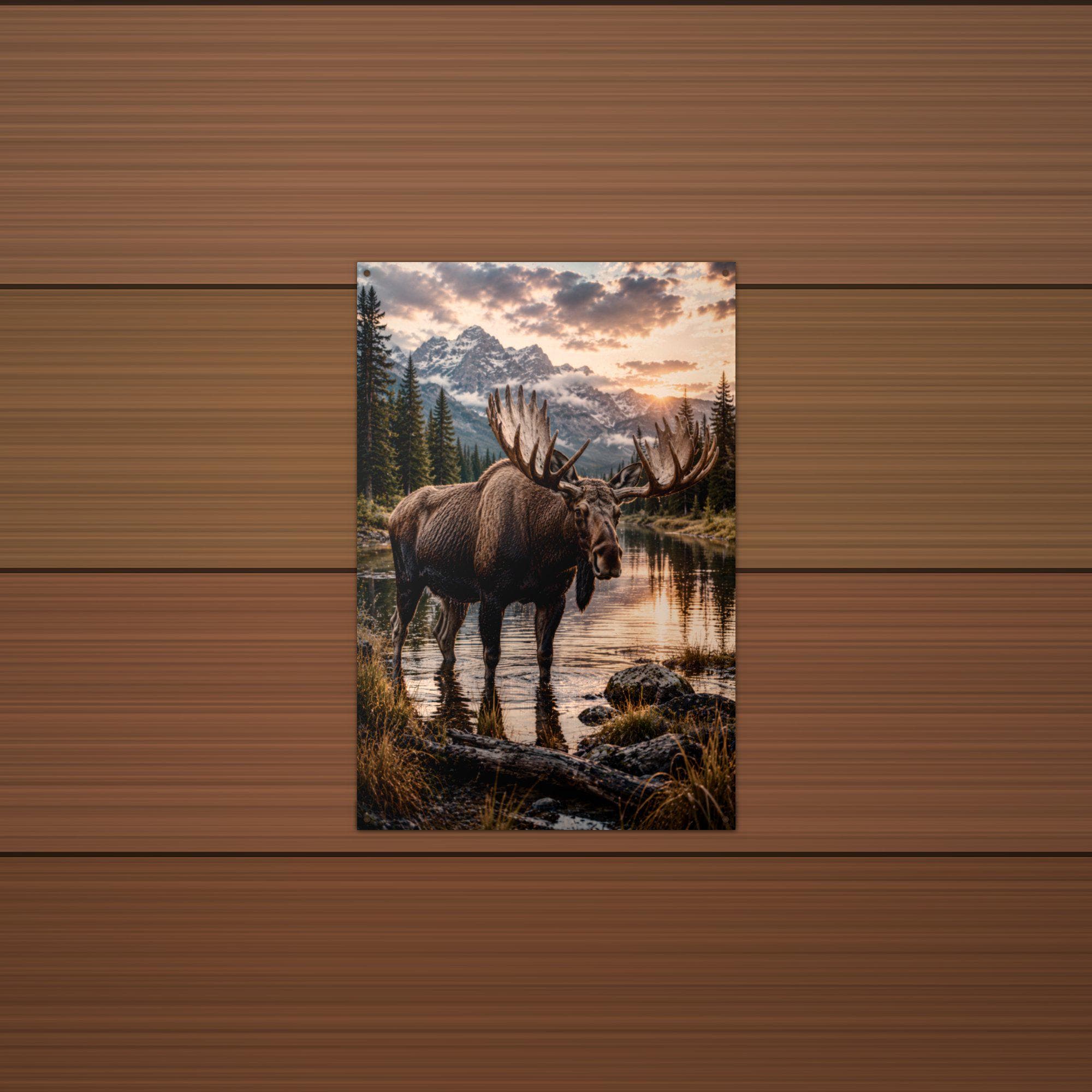 Moose Lake Sunset Moose Metal Sign Aluminum Sign — lifestyle setting