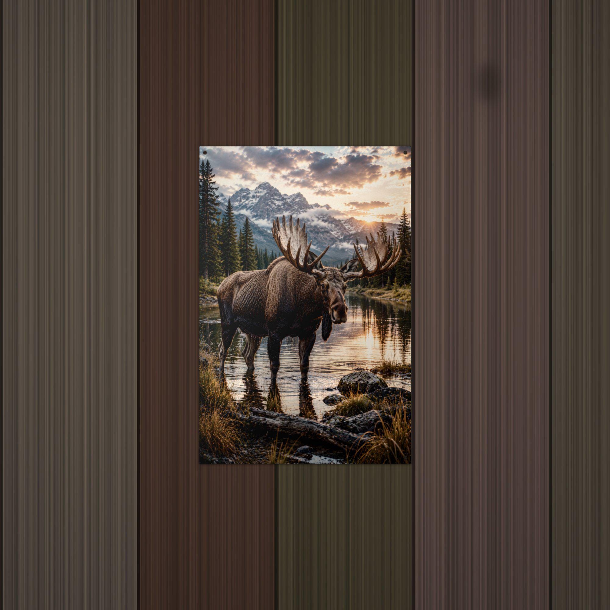 Moose Lake Sunset Moose Metal Sign Aluminum Sign — detail view