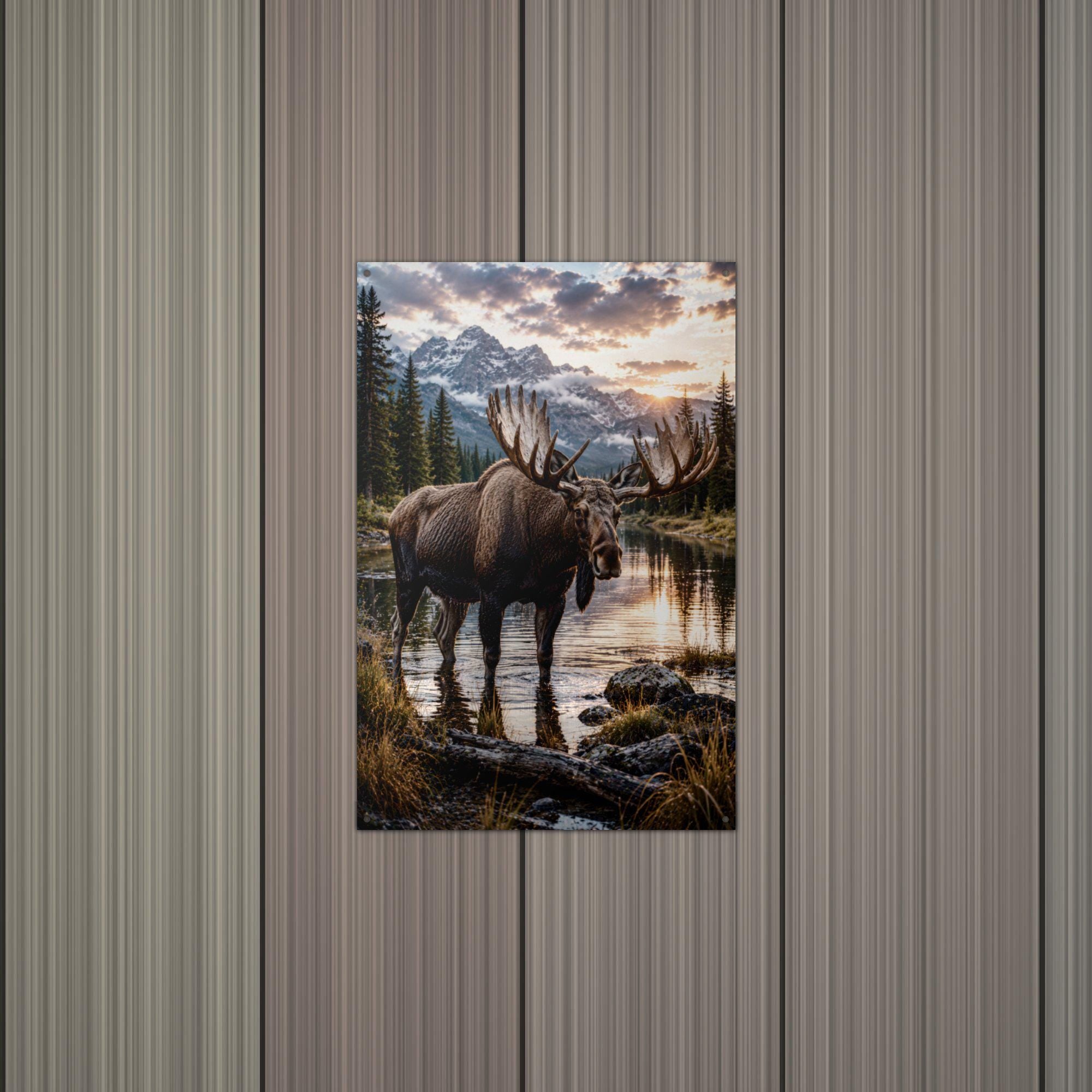 Moose Lake Sunset Moose Metal Sign Aluminum Sign — alternate angle