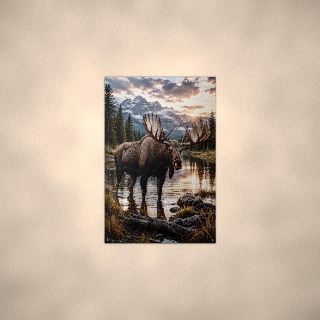 Moose Lake Sunset Moose Metal Sign Aluminum Sign — alternate angle