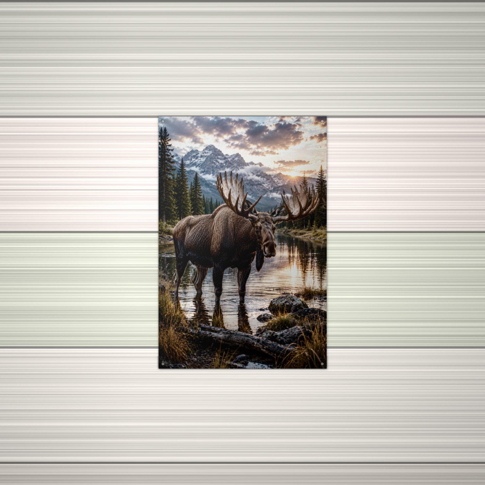 Moose Lake Sunset Moose Metal Sign Aluminum Sign — alternate angle