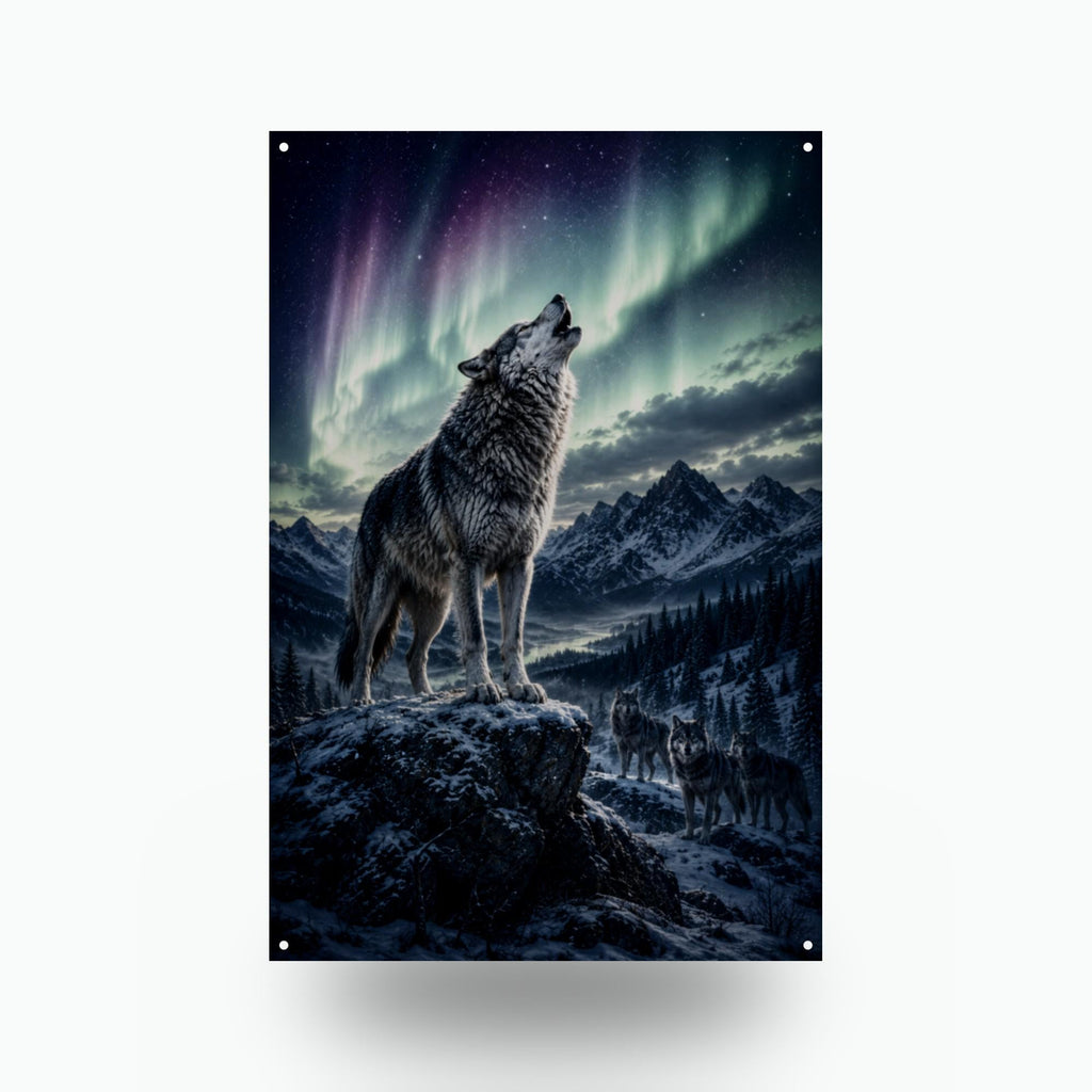 Aurora Wolf Howl Wolf Metal Sign Aluminum Sign — front view on white background