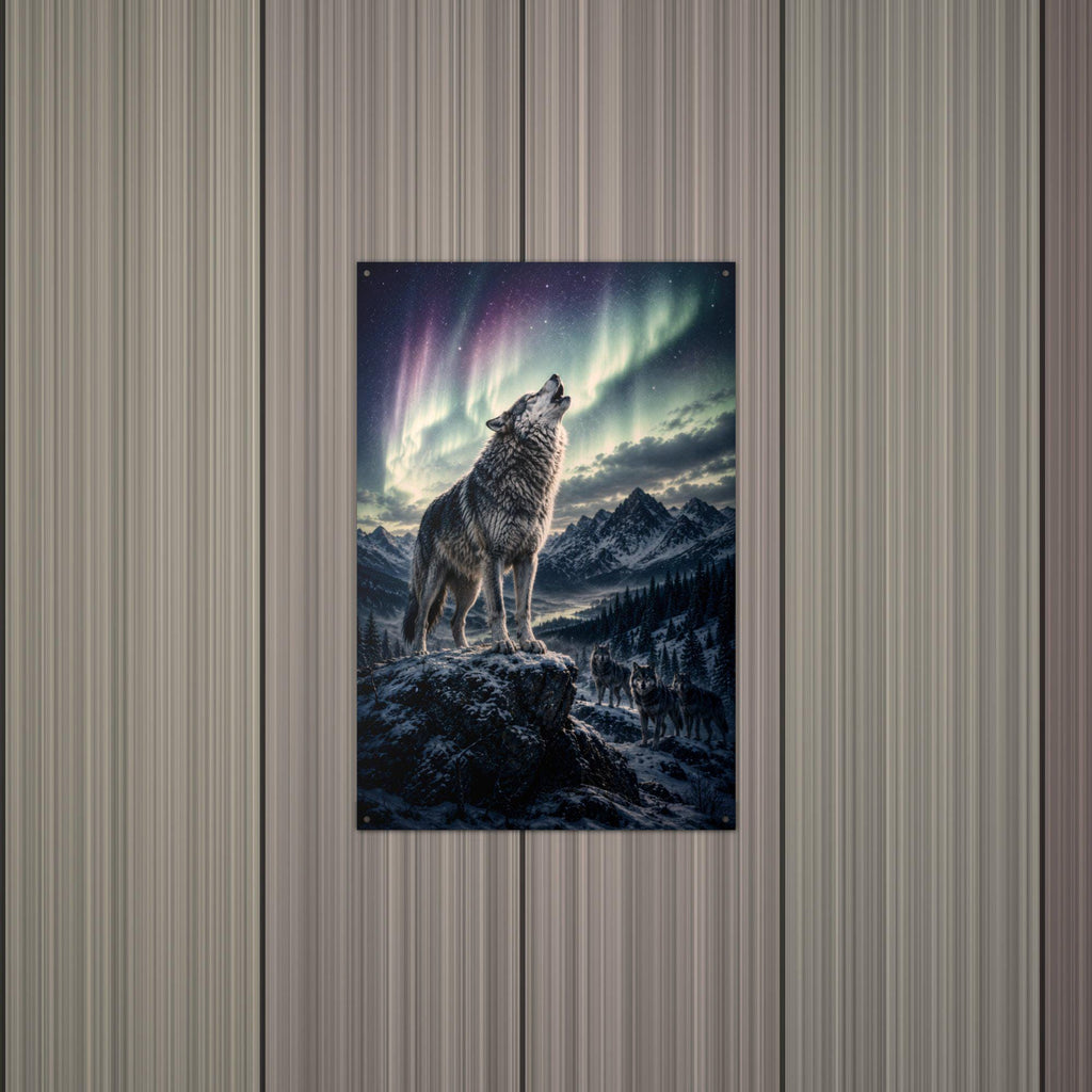 Aurora Wolf Howl Wolf Metal Sign Aluminum Sign — alternate angle