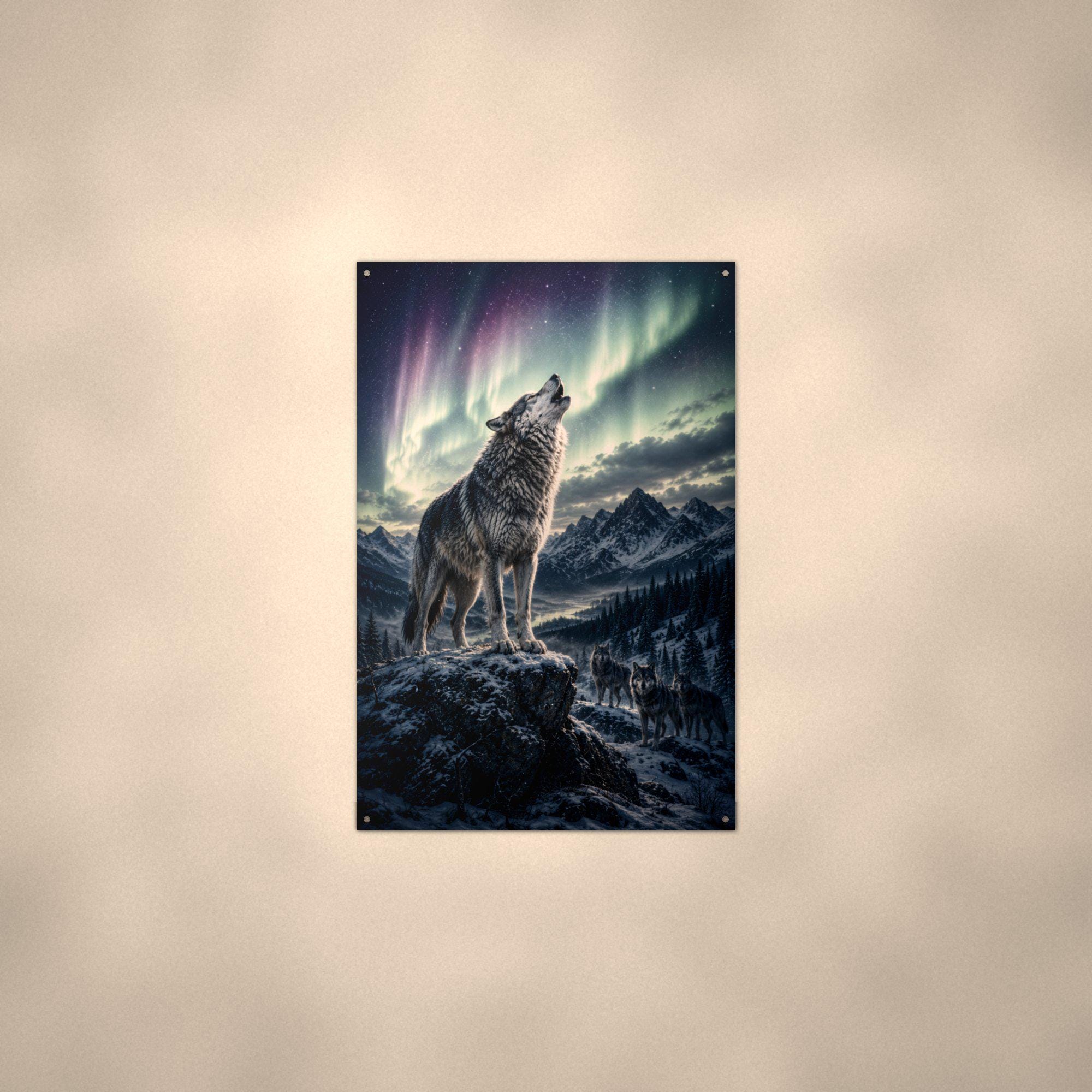 Aurora Wolf Howl Wolf Metal Sign Aluminum Sign — alternate angle