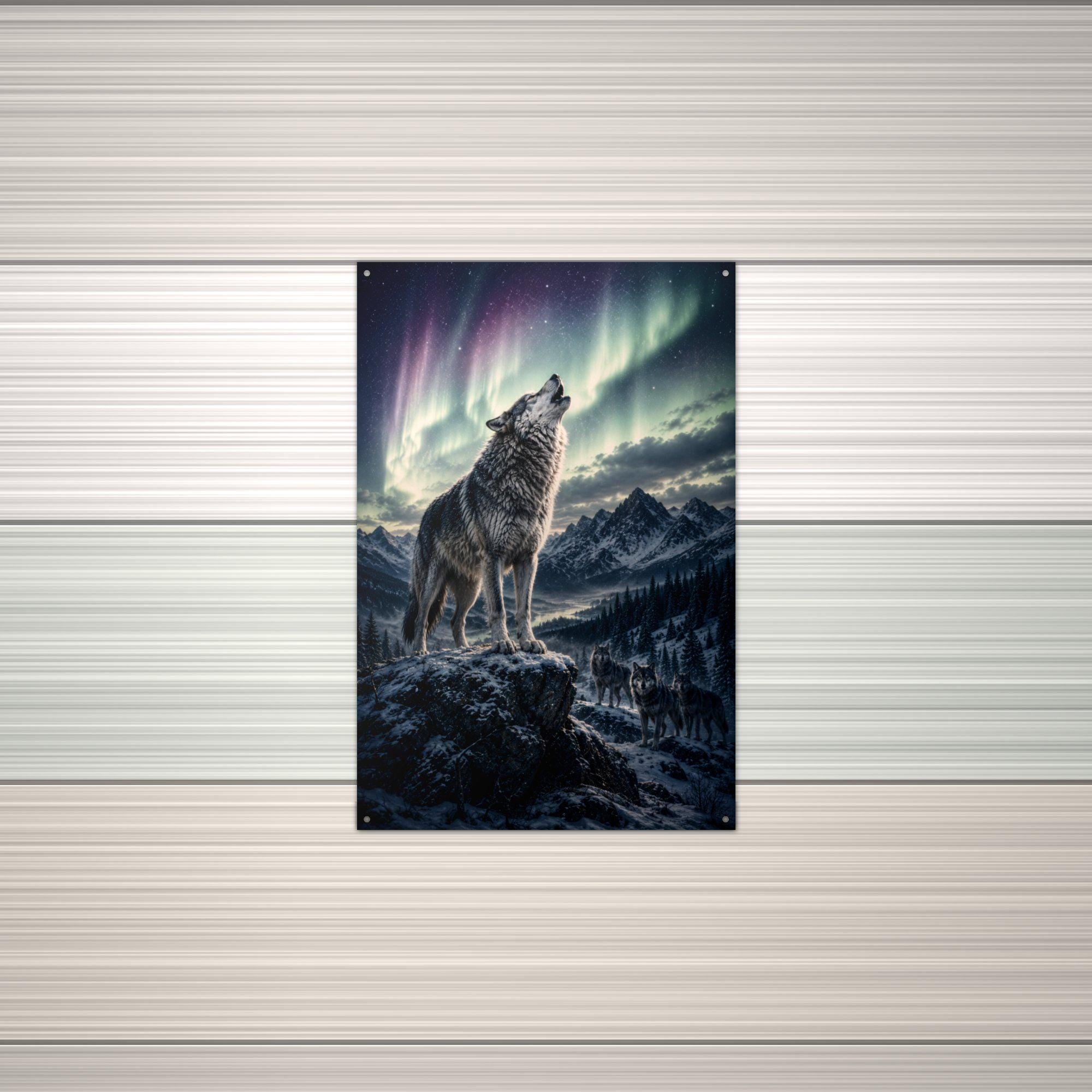 Aurora Wolf Howl Wolf Metal Sign Aluminum Sign — alternate angle