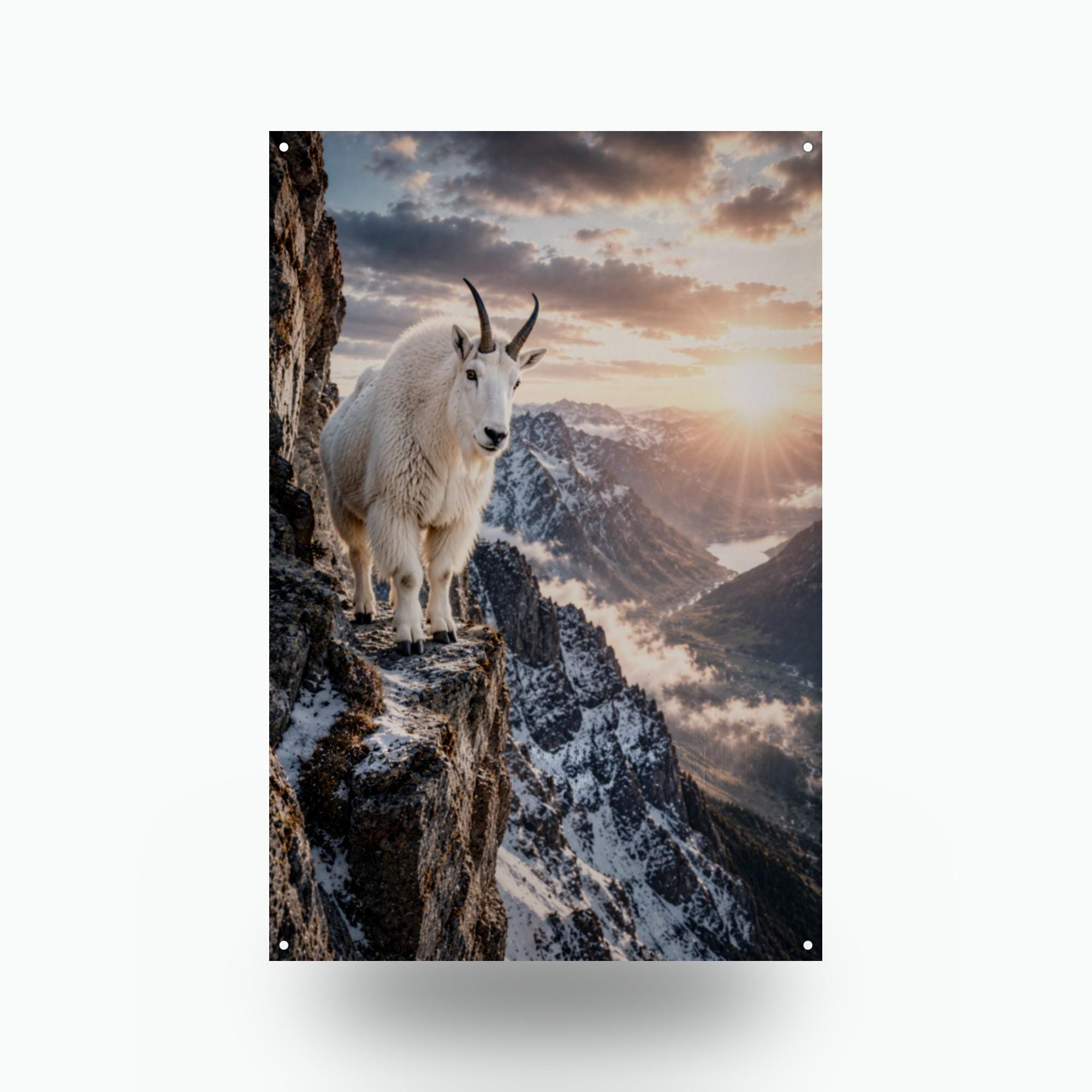 Mountain Goat Cliff Mountain Goat Metal Sign Aluminum Sign — front view on white background