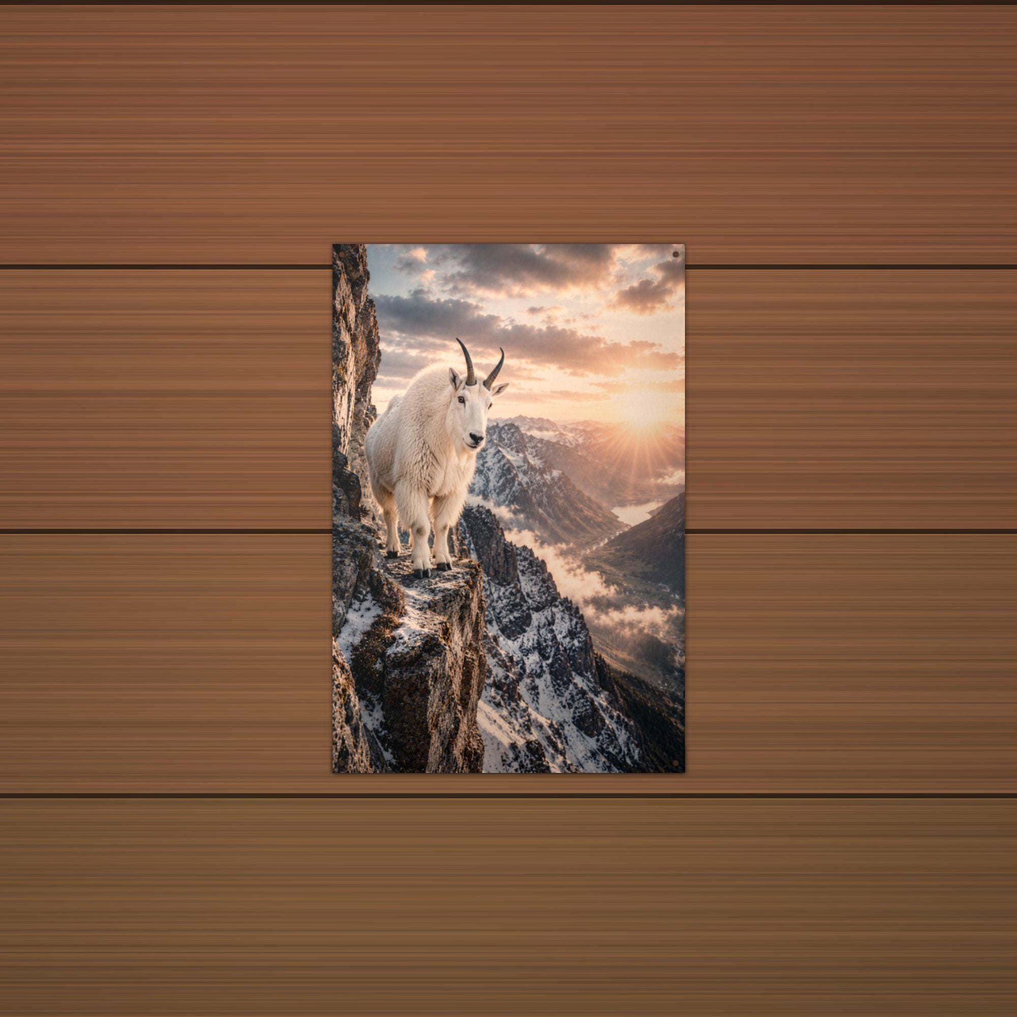 Mountain Goat Cliff Mountain Goat Metal Sign Aluminum Sign — lifestyle setting