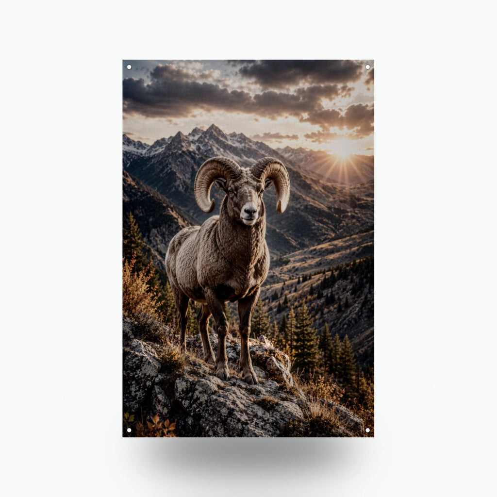 Bighorn Sunset Bighorn Sheep Metal Sign Aluminum Sign — front view on white background
