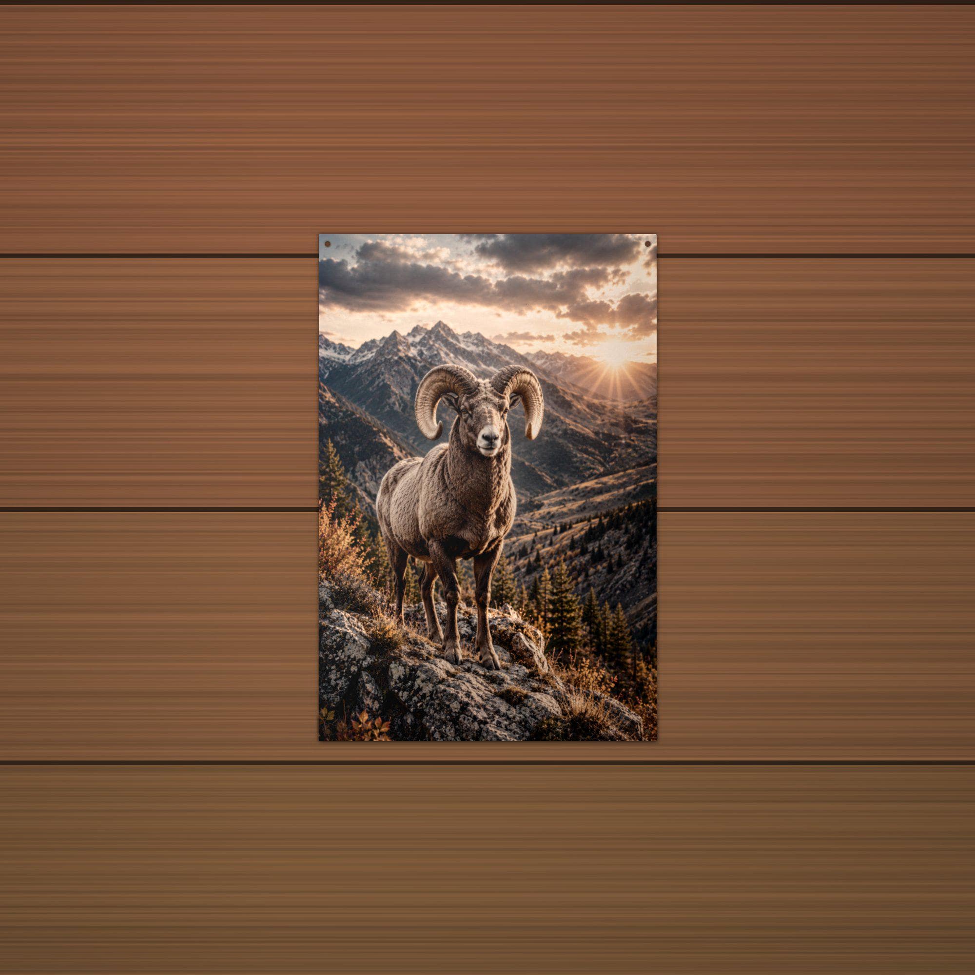 Bighorn Sunset Bighorn Sheep Metal Sign Aluminum Sign — lifestyle setting