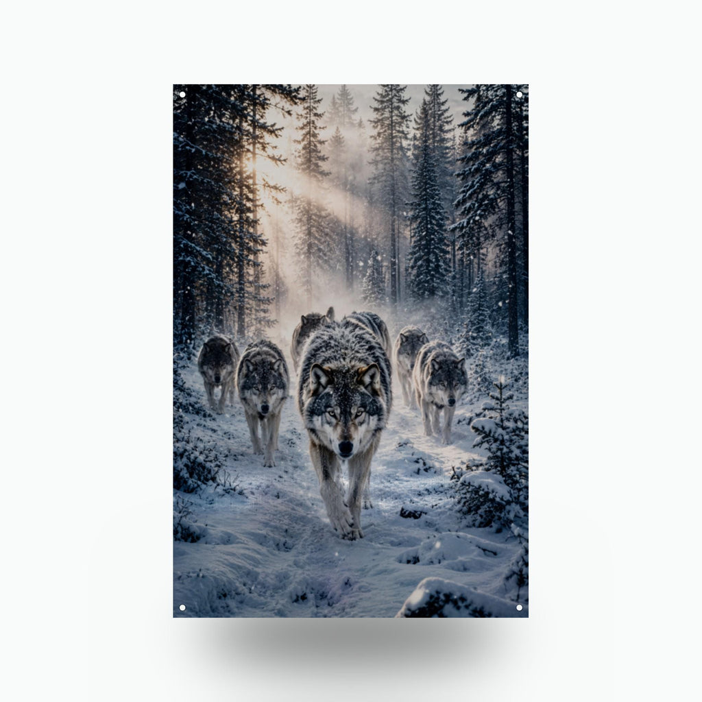 Wolf Pack Winter Wolf Metal Sign Aluminum Sign — front view on white background