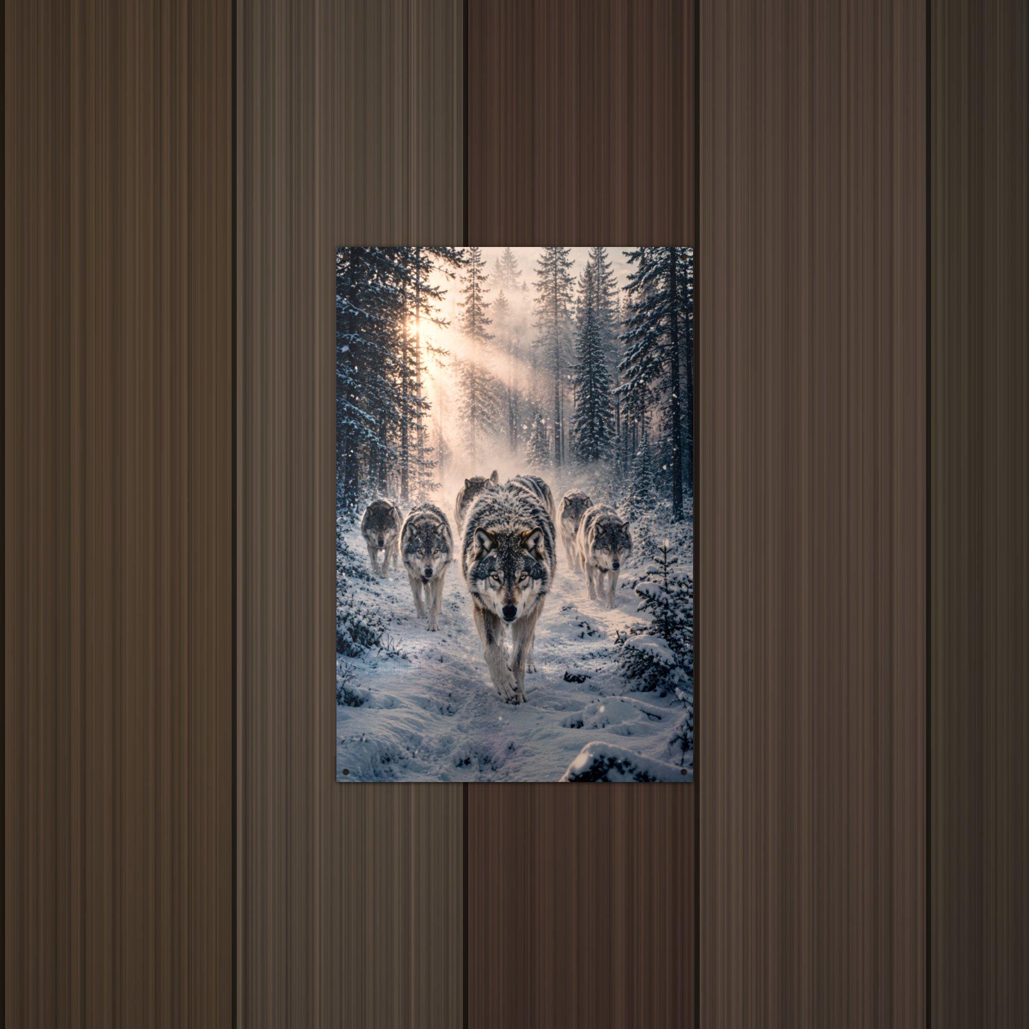 Wolf Pack Winter Wolf Metal Sign Aluminum Sign — detail view