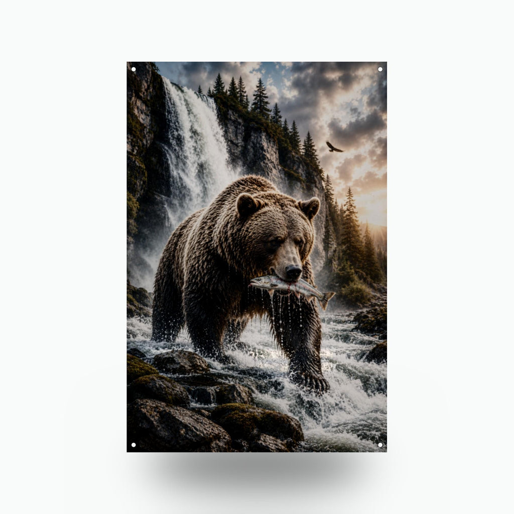 Salmon Run Grizzly Grizzly Metal Sign Aluminum Sign — front view on white background