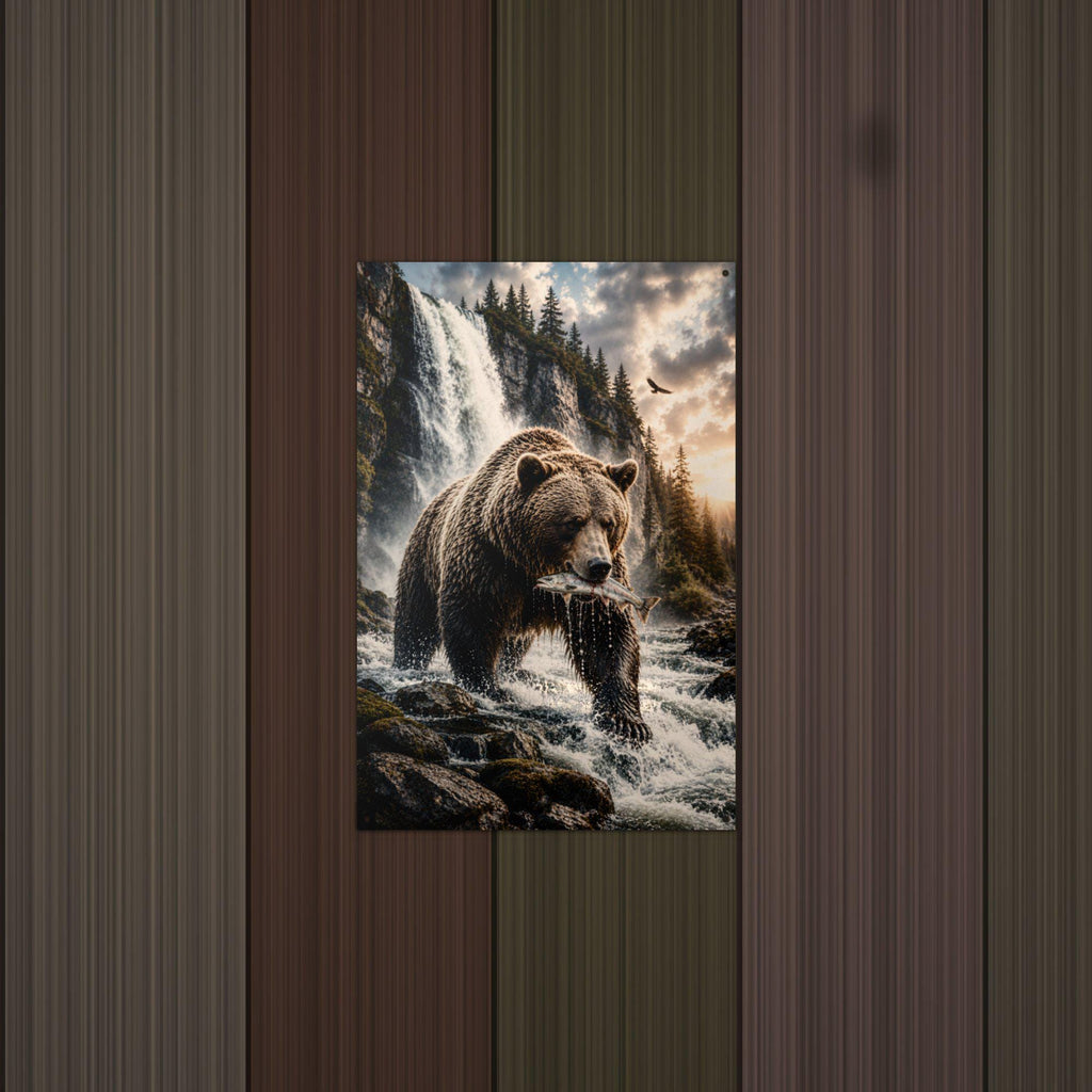 Salmon Run Grizzly Grizzly Metal Sign Aluminum Sign — detail view