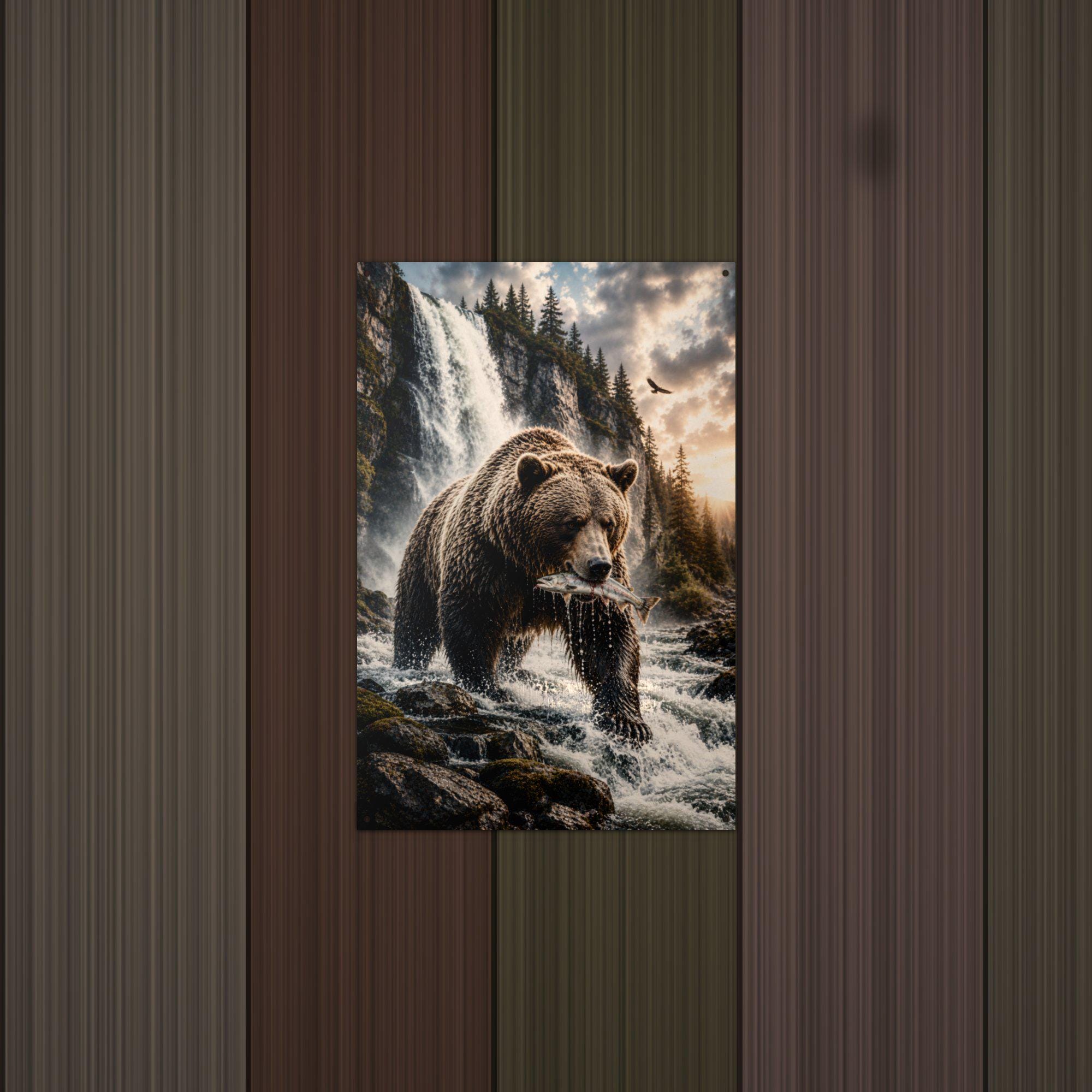 Salmon Run Grizzly Grizzly Metal Sign Aluminum Sign — detail view