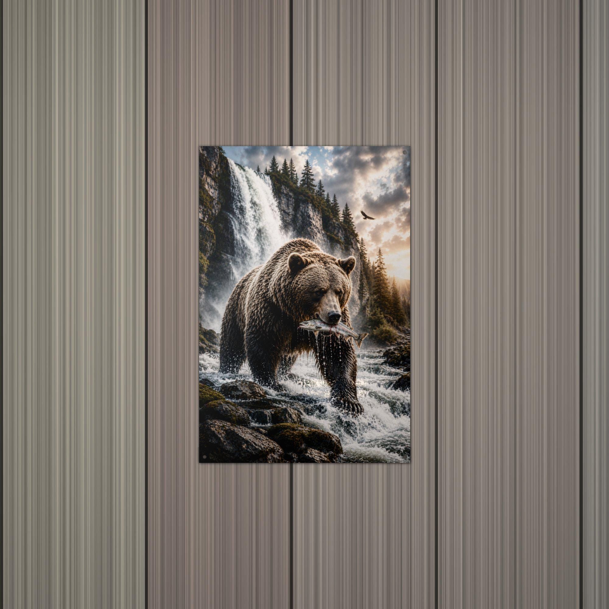 Salmon Run Grizzly Grizzly Metal Sign Aluminum Sign — alternate angle