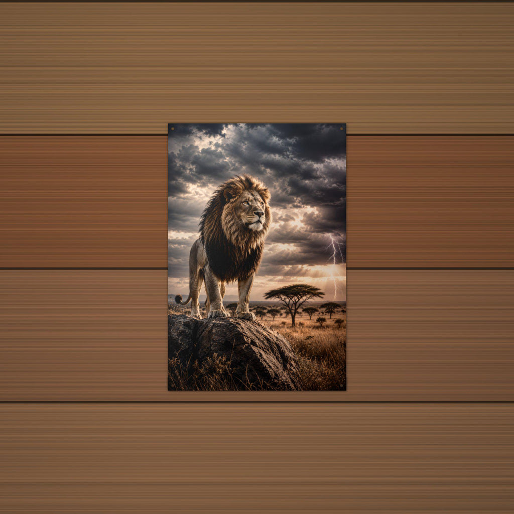 Storm Lion Lion Metal Sign Aluminum Sign — lifestyle setting