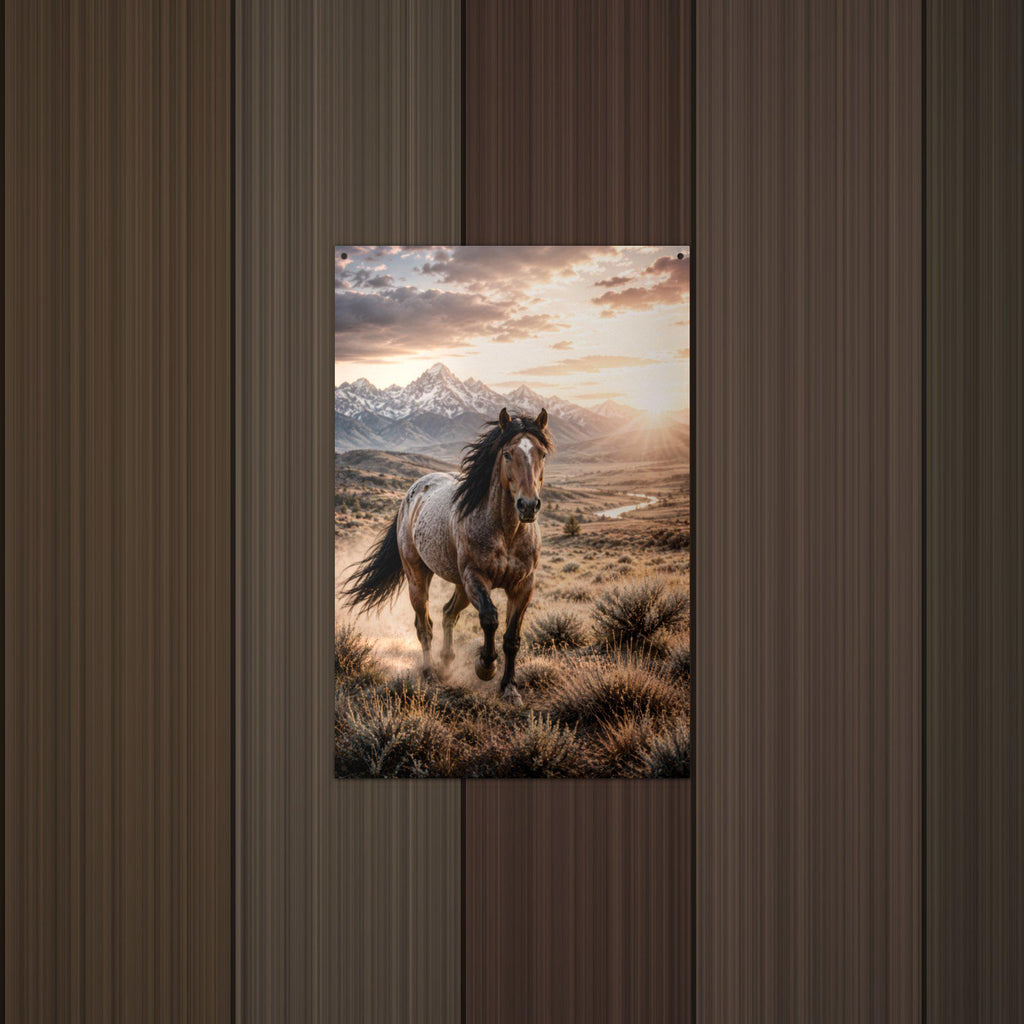 Sunset Stallion Stallion Metal Sign Aluminum Sign — detail view