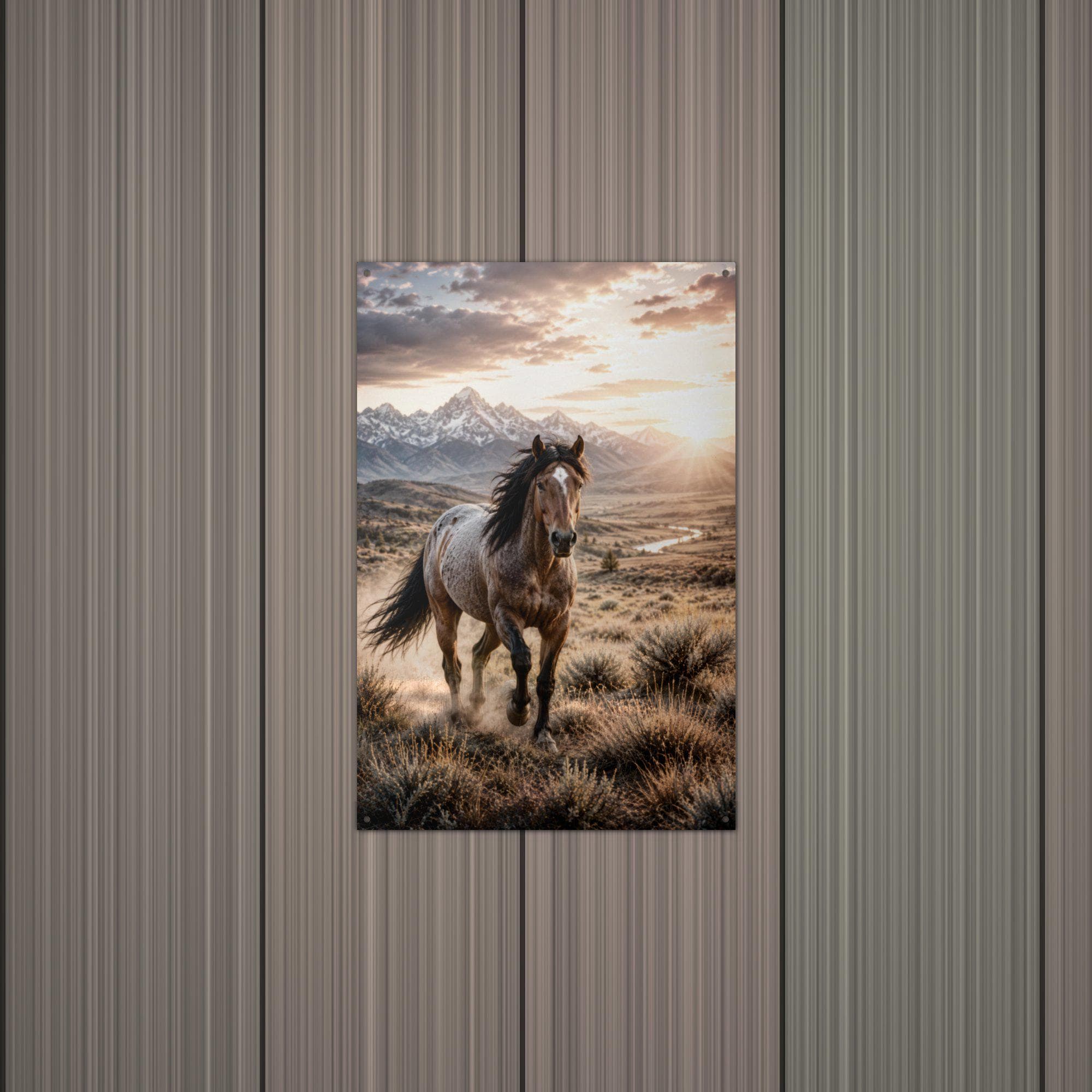 Sunset Stallion Stallion Metal Sign Aluminum Sign — alternate angle