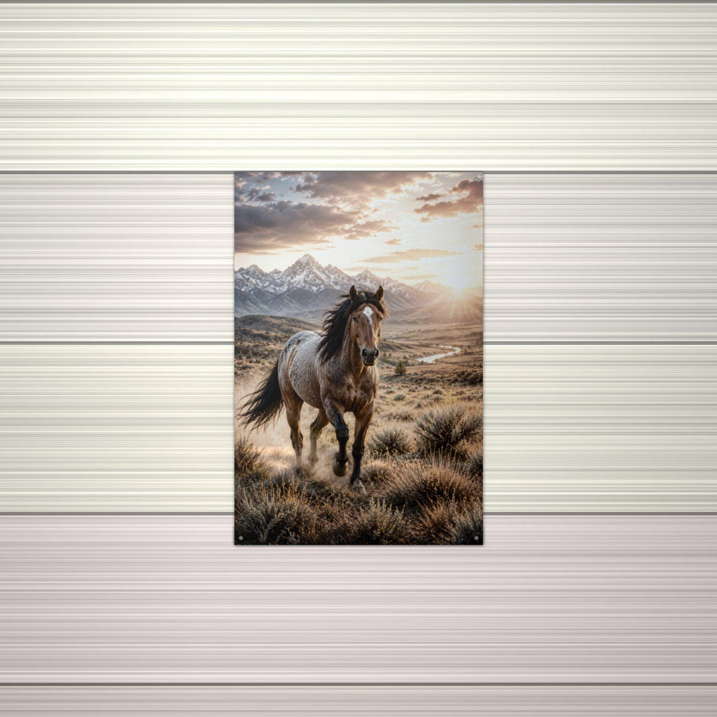 Sunset Stallion Stallion Metal Sign Aluminum Sign — alternate angle