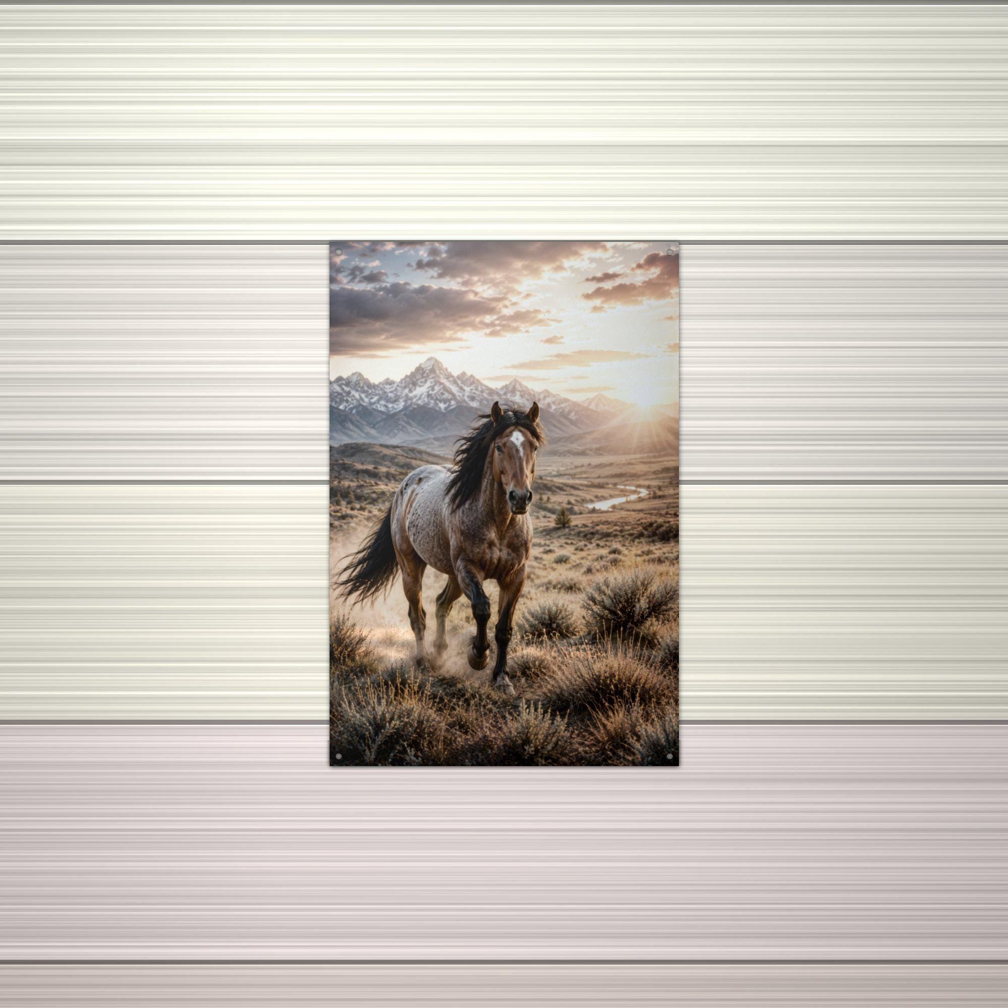 Sunset Stallion Stallion Metal Sign Aluminum Sign — alternate angle