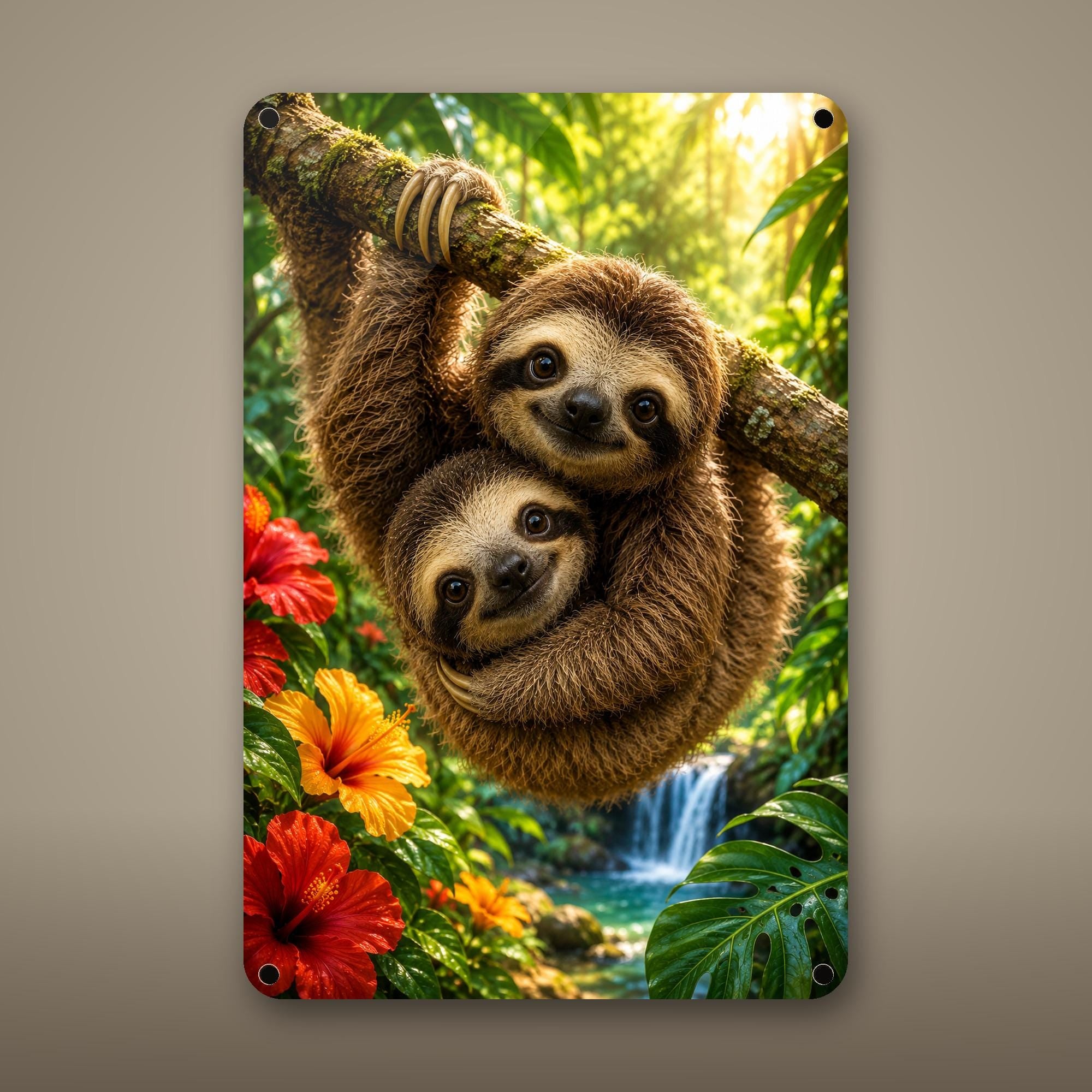 Sloth Pair Aluminum Sign Aluminum Sign — front view on white background