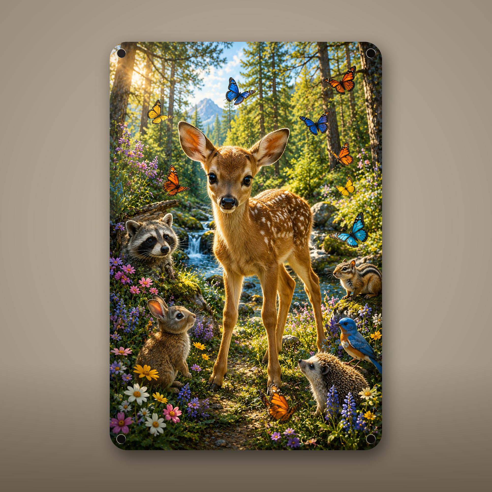 Meadow Doe and Fawns Aluminum Sign Aluminum Sign — front view on white background