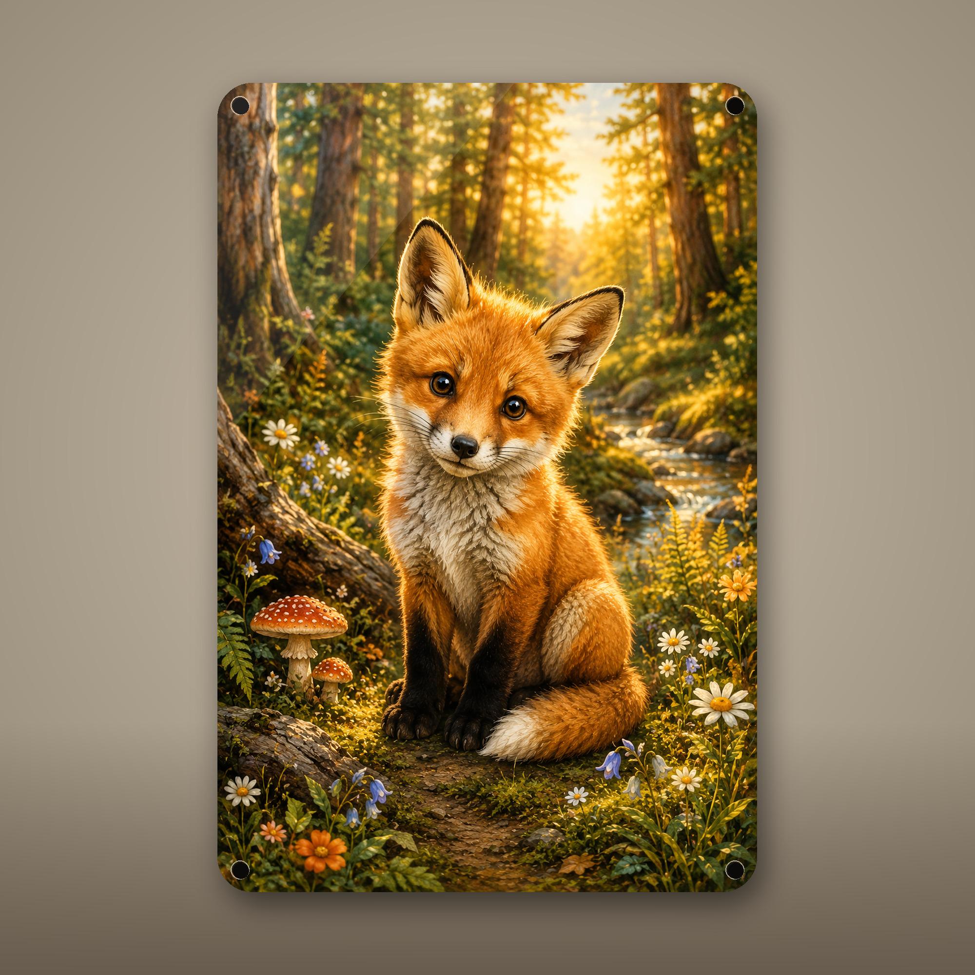 Forest Fox Kit Aluminum Sign Aluminum Sign — front view on white background