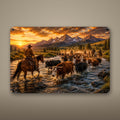 Cattle Drive River Crossing Aluminum Sign Aluminum Sign — front view on white background