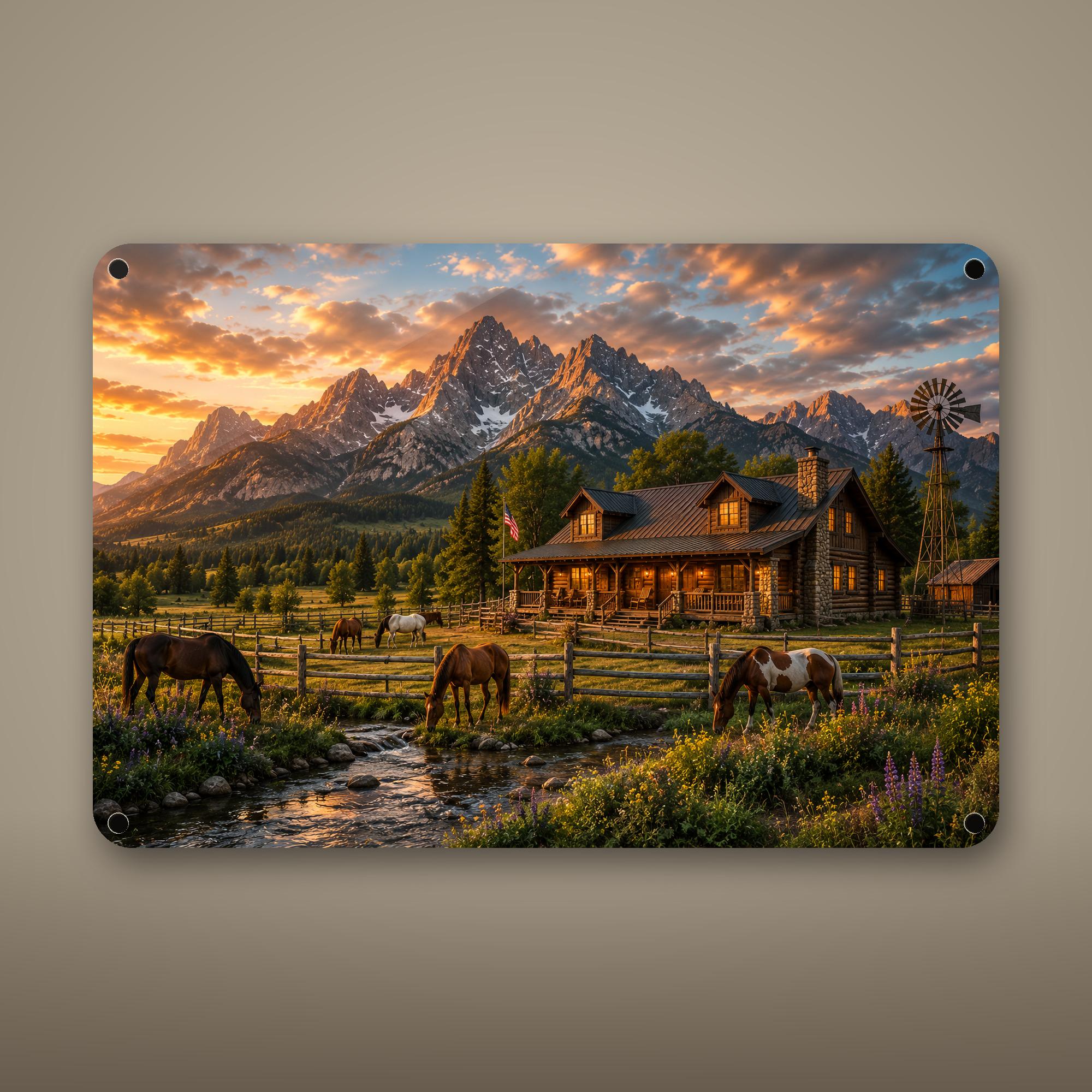 Mountain Horse Cabin Aluminum Sign Aluminum Sign — front view on white background