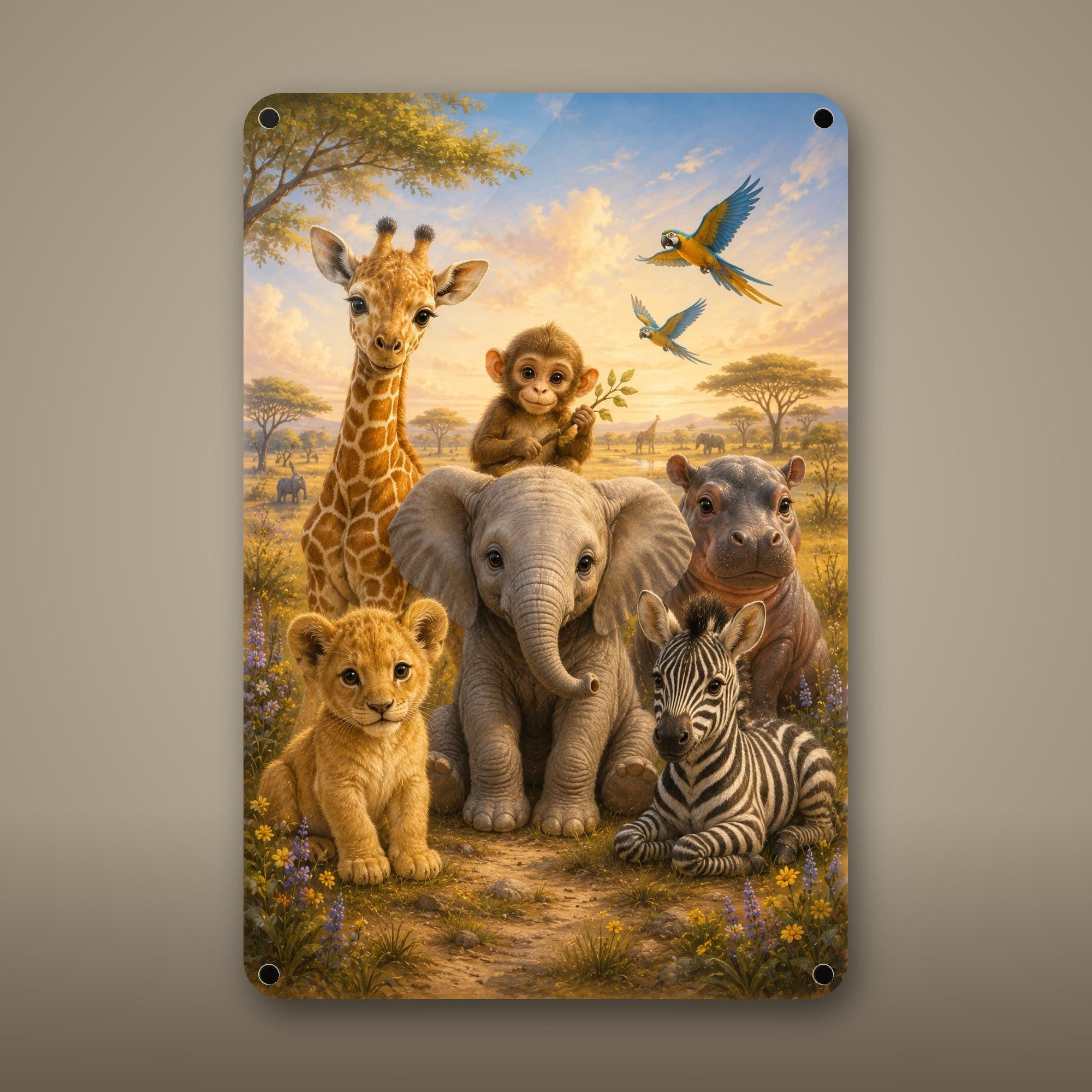 Baby Safari Animals Aluminum Sign Aluminum Sign — front view on white background