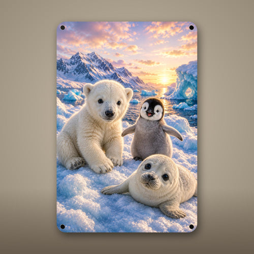 Arctic Animal Friends Aluminum Sign Aluminum Sign — front view on white background