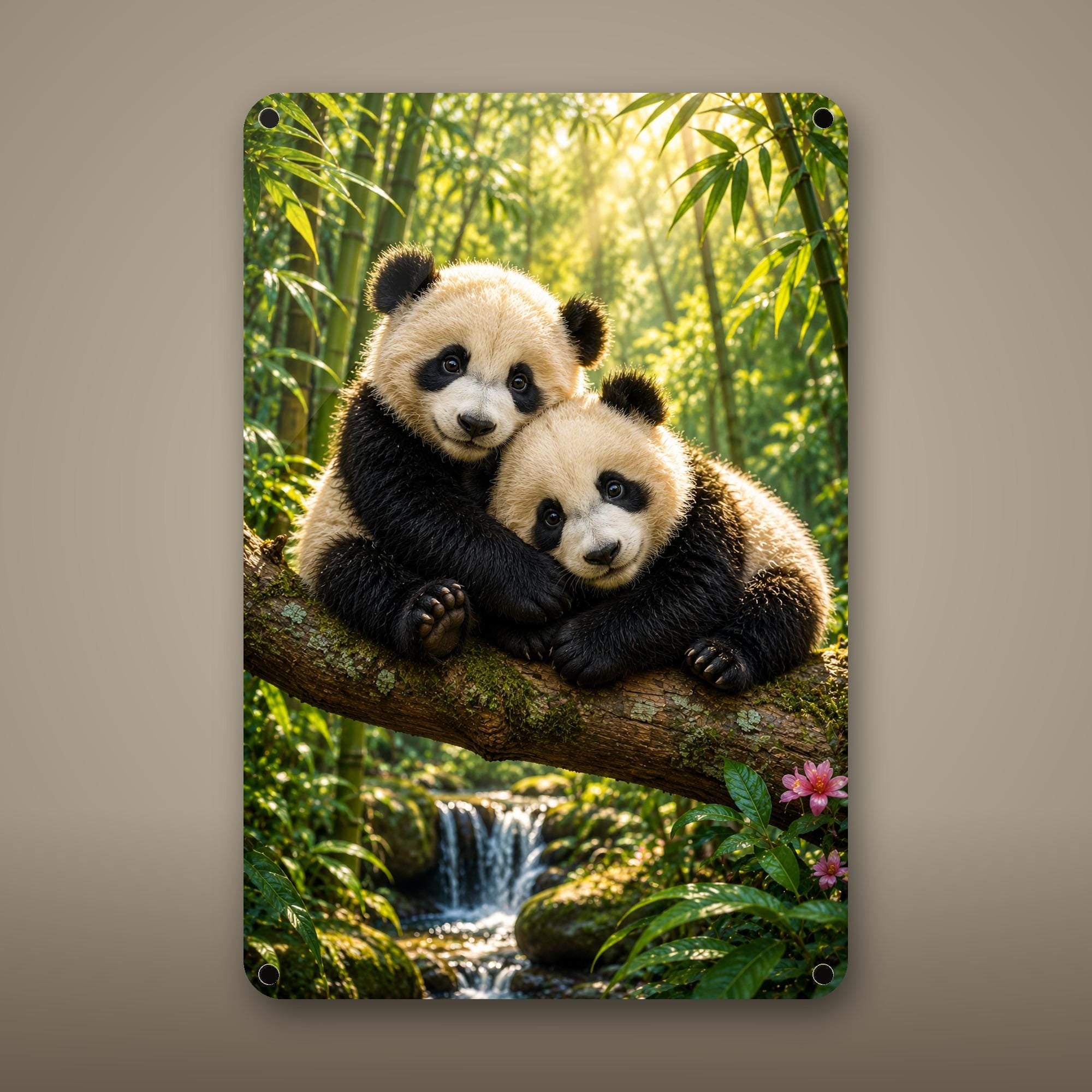 Panda Pair Aluminum Sign Aluminum Sign — front view on white background