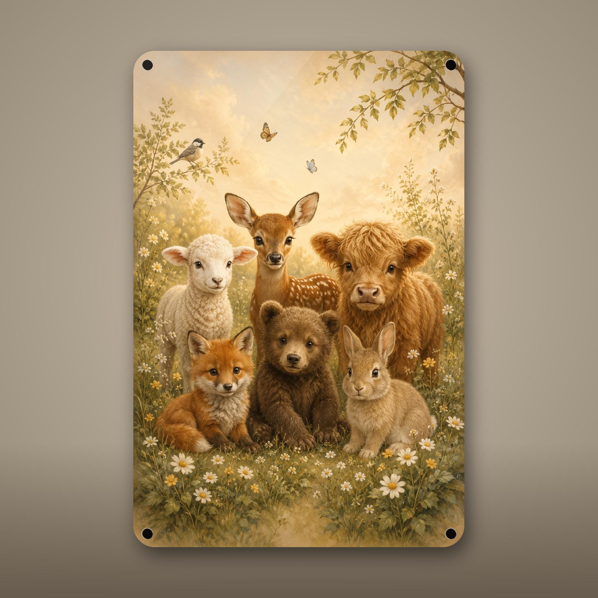Baby Farm Animals Aluminum Sign Aluminum Sign — front view on white background