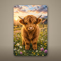 Highland Cow Wildflowers Aluminum Sign Aluminum Sign — front view on white background