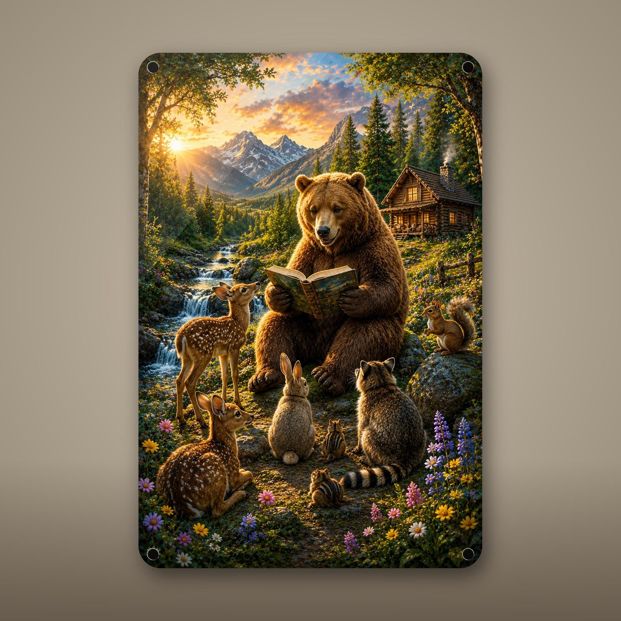 Bear Bicycle Ride Aluminum Sign Aluminum Sign — front view on white background