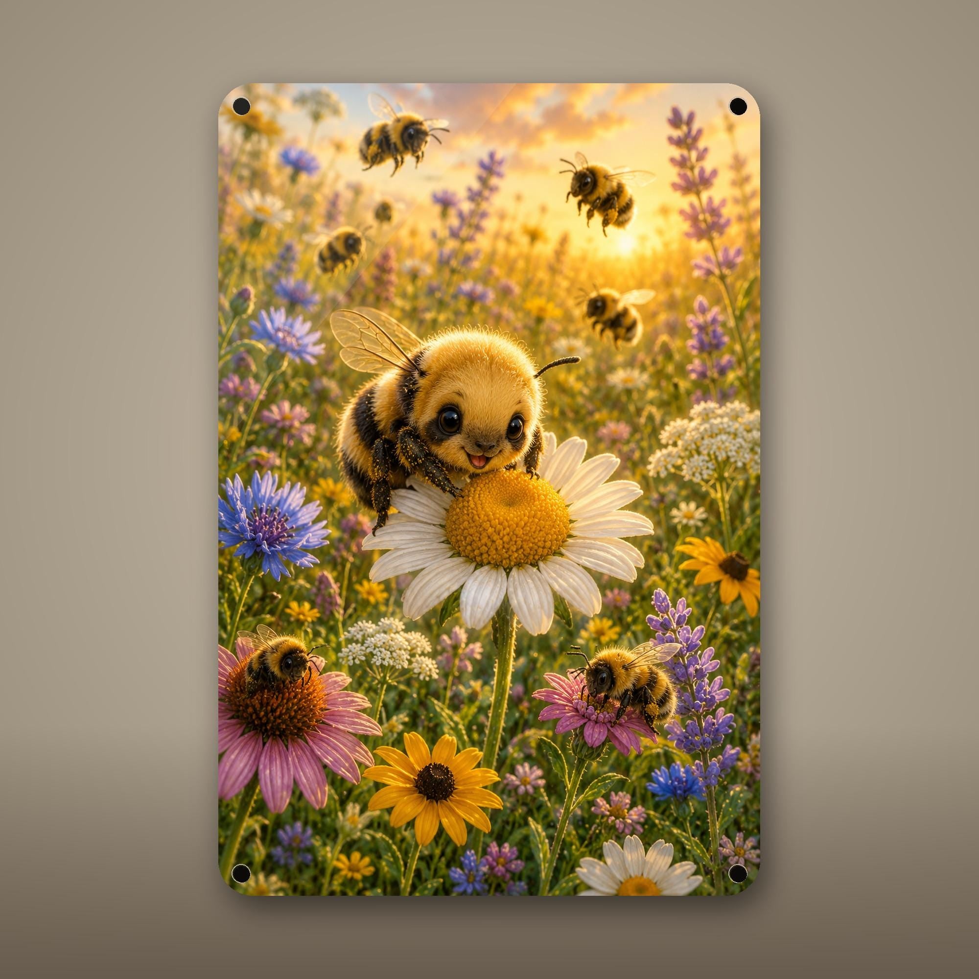 Bumblebee Puppy Meadow Aluminum Sign Aluminum Sign — front view on white background