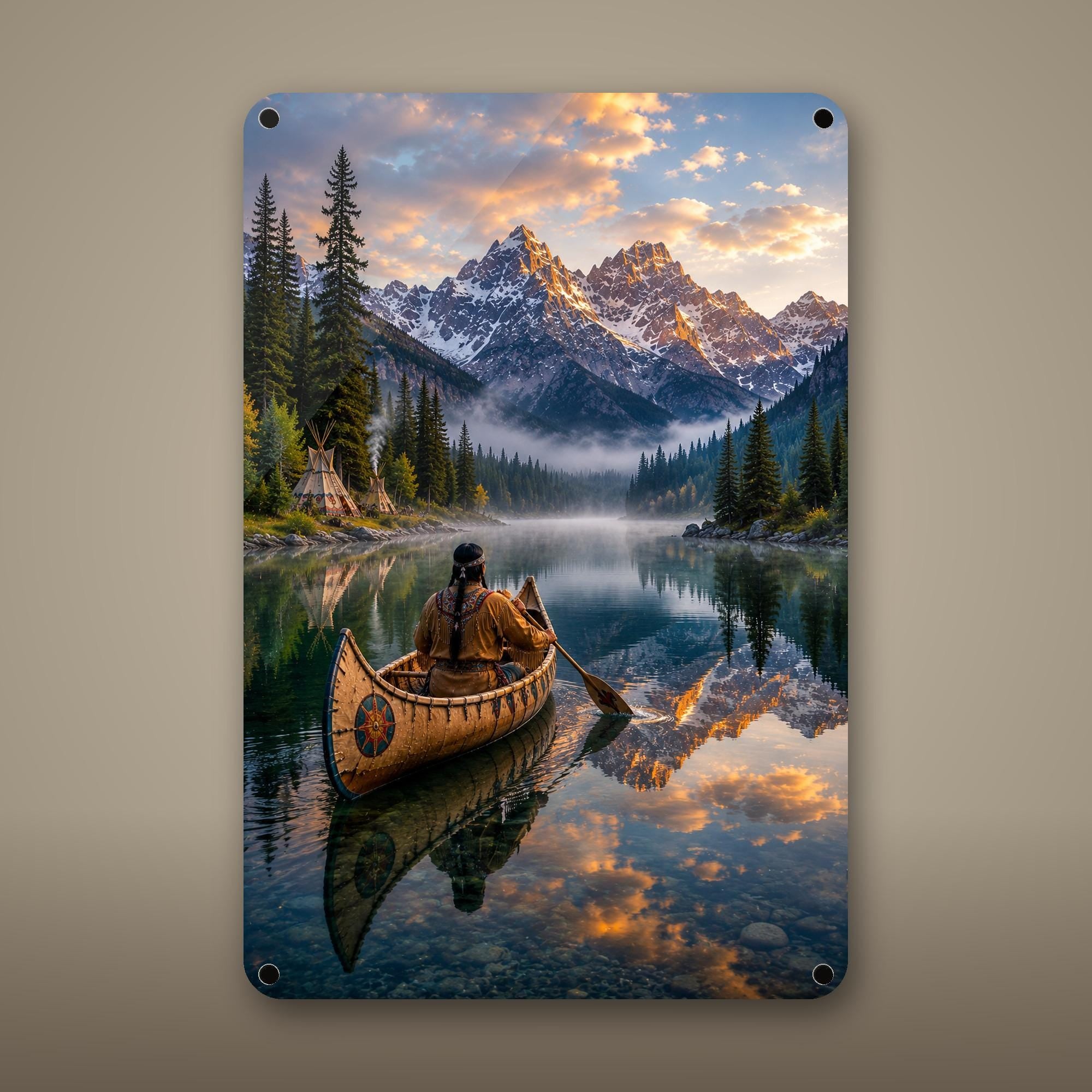 Mountain Canoe Lake Aluminum Sign Aluminum Sign — front view on white background