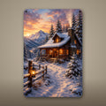 Snowy Porch Cabin Aluminum Sign Aluminum Sign — front view on white background