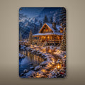 Snowy Cabin Lake Aluminum Sign Aluminum Sign — front view on white background