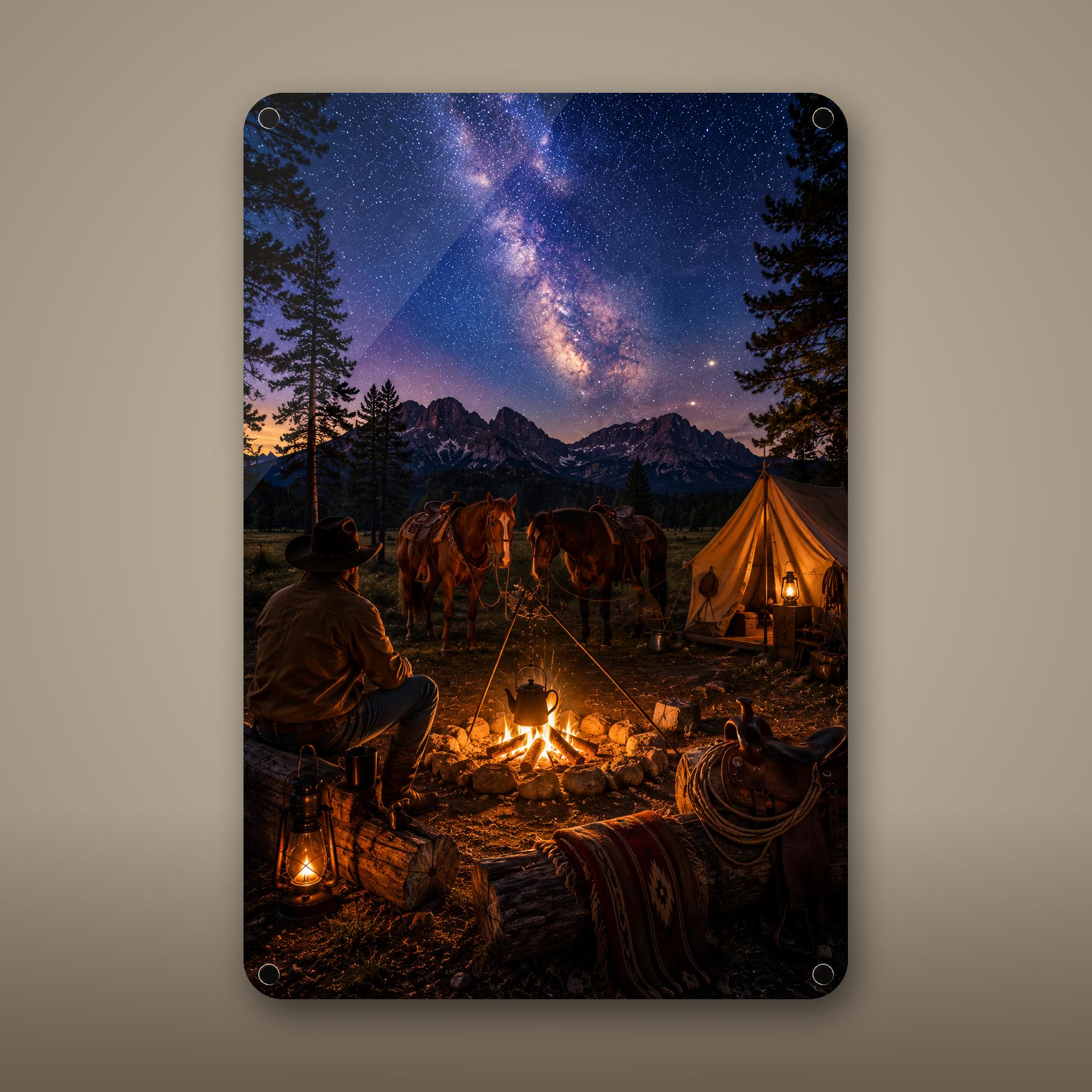 Starry Campfire Tents Aluminum Sign Aluminum Sign — front view on white background