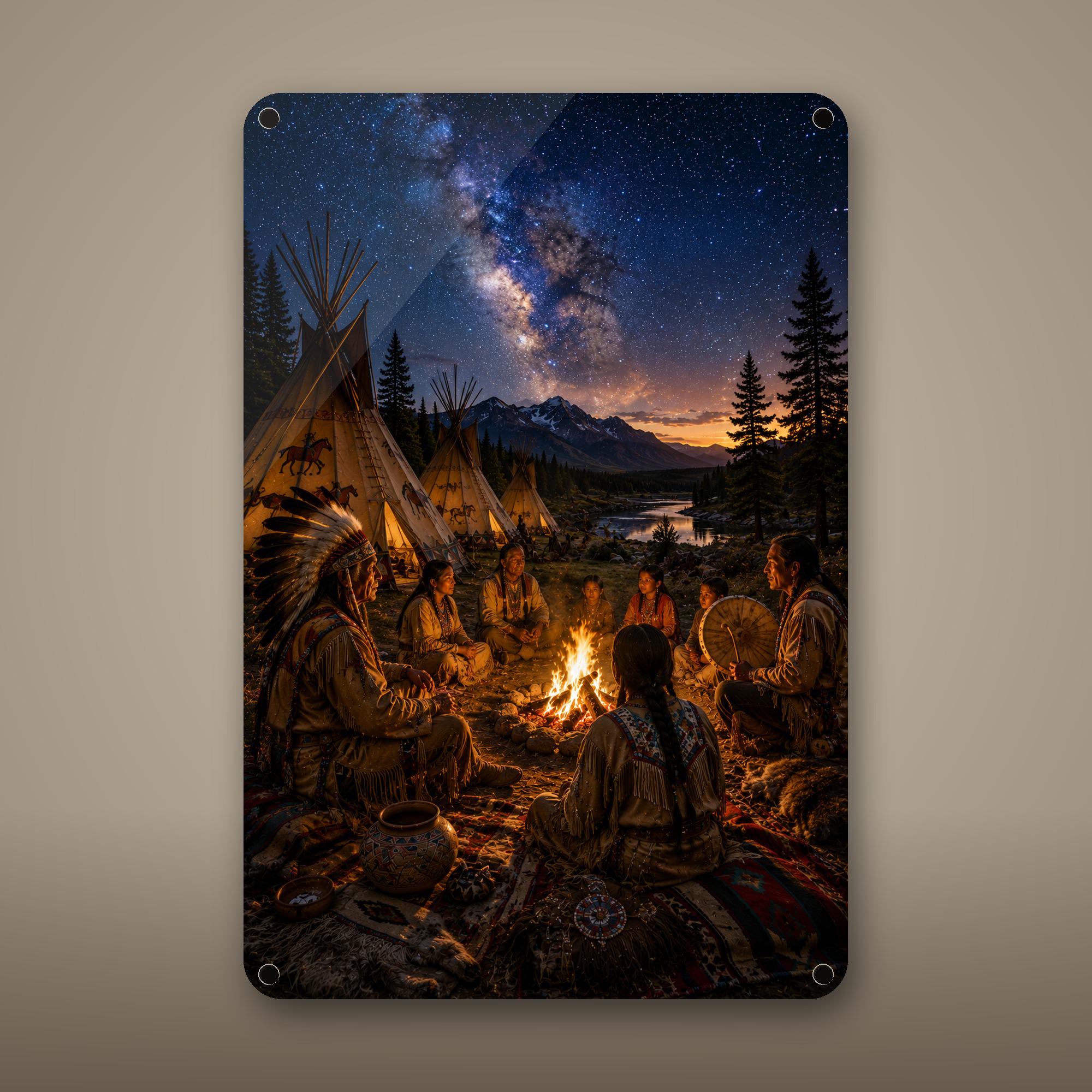 Starry Family Campfire Aluminum Sign Aluminum Sign — front view on white background